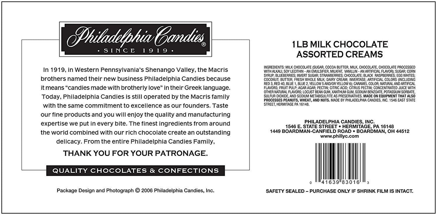 Philadelphia Candies Milk Chocolate Covered Assorted Creams (Soft Center Chocolates), 1 Pound Gift Box