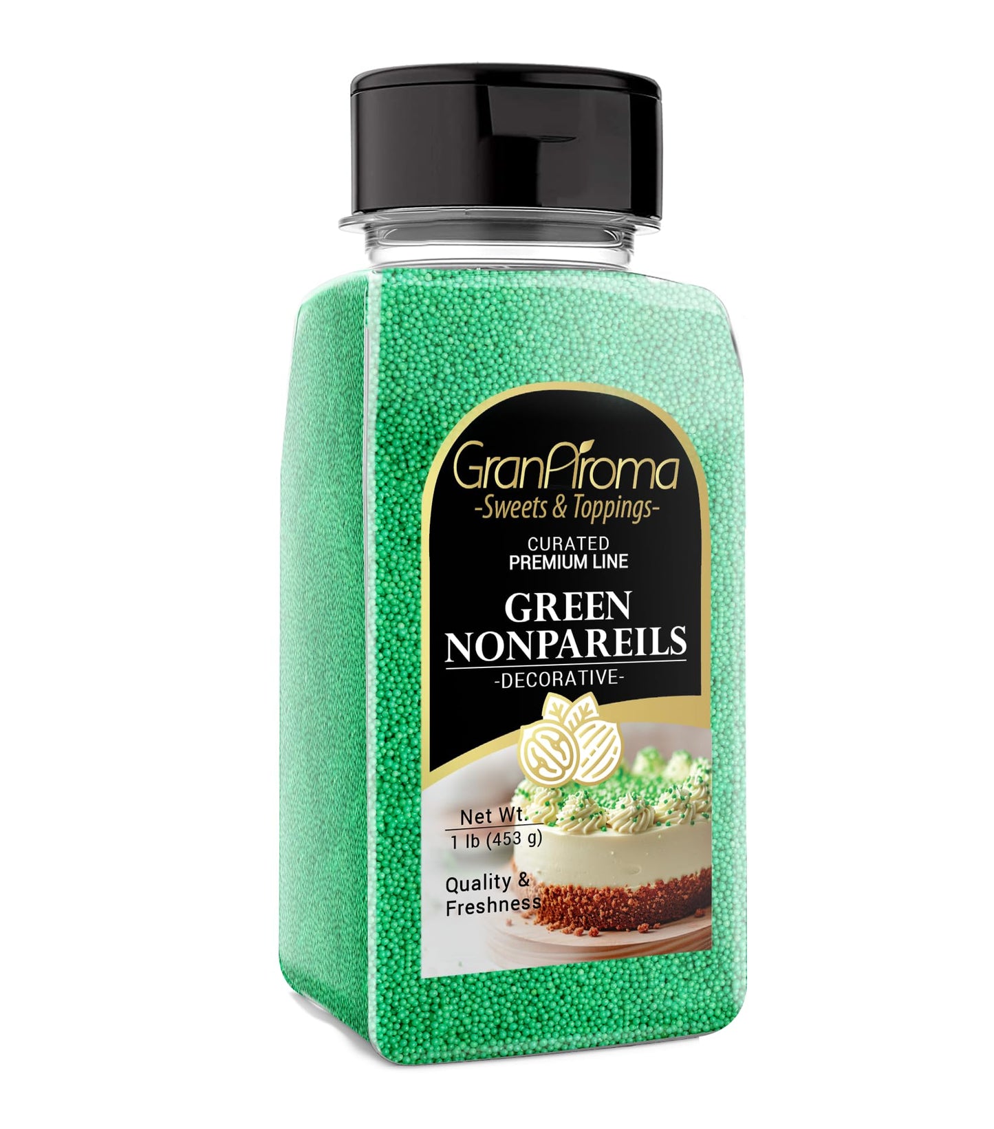 GranAroma Green Nonpareils, 1 lb, Decorative Sprinkles, Cakes & Cookies, Bakery Staple
