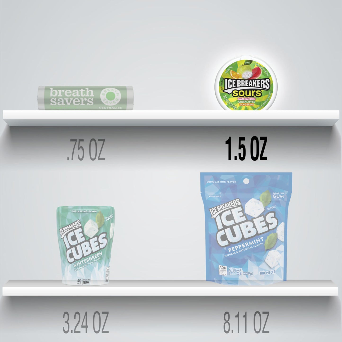 Ice Breakers Sours Assorted Fruit Flavored Sugar Free Mints Tins, 1.5 Oz (8 Count)
