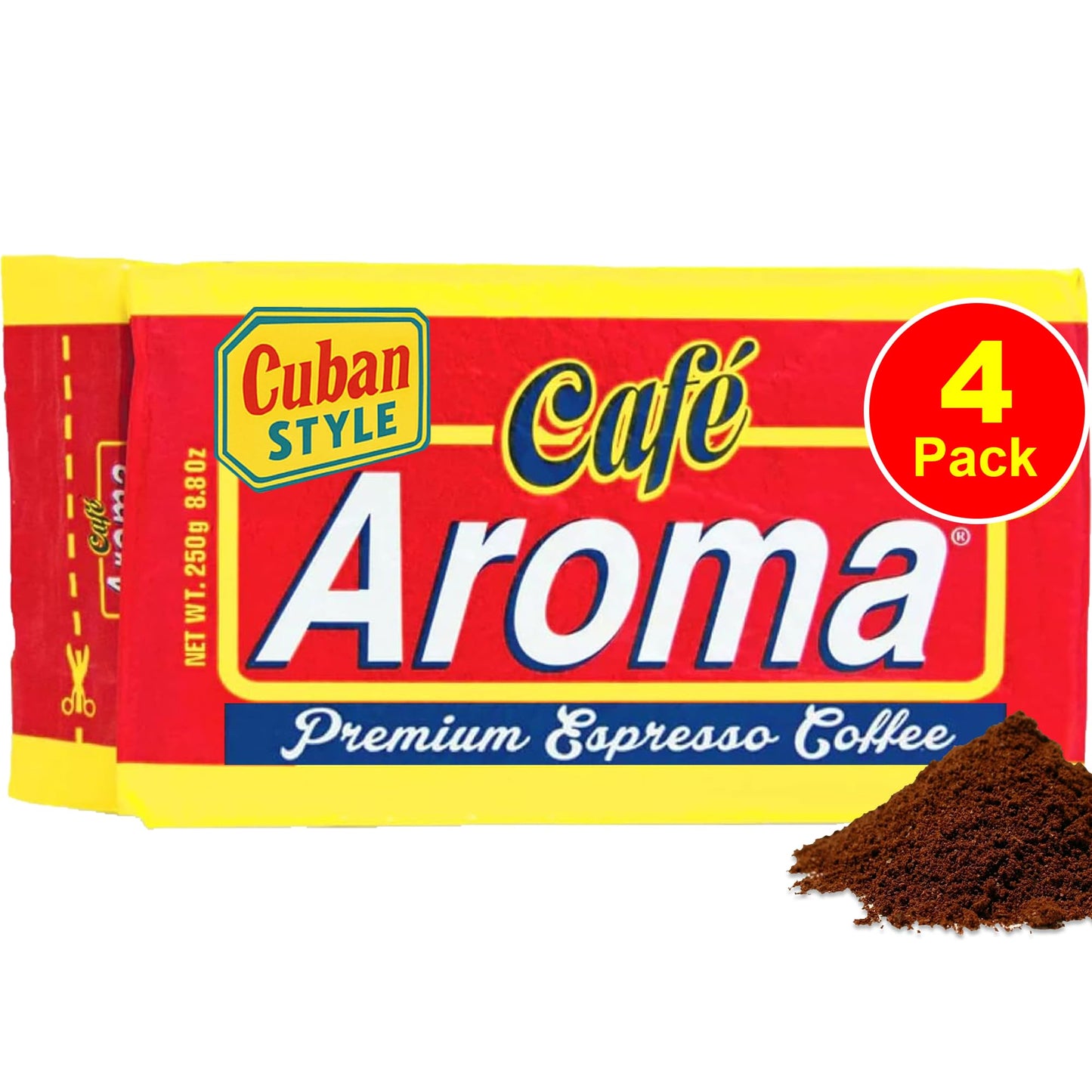 CAFE AROMA Dark Roast Espresso Ground Coffee, Vacuum Sealed, 8.8 oz (4-Pack)