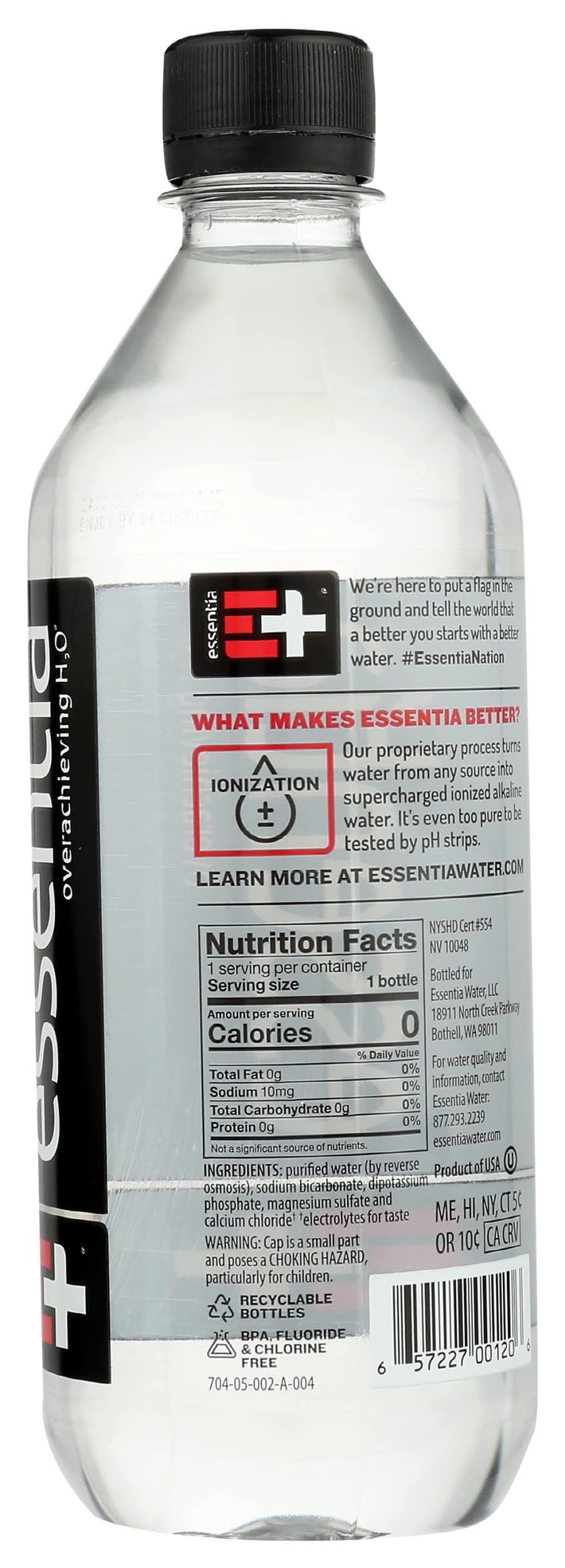 Essentia Ionized Hydration Water, 20 Fl Oz (Pack of 1), Multicolor - Purified, Electrolyte-Enhanced, Healthy Drink
