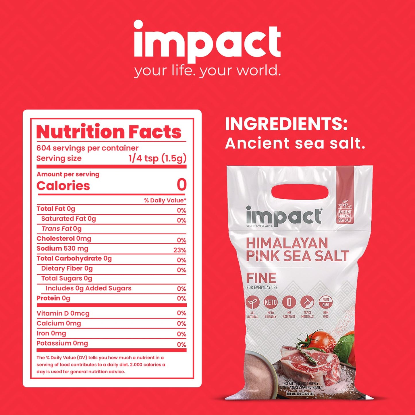 Impact Himalayan Pink Sea Salt - 400 Ounce - Non-GMO, Gluten-Free, No Additives, Rich in Trace Minerals