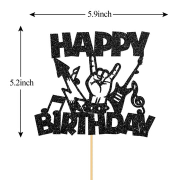 Monmon & Craft Rock Music Happy Birthday Cake Topper/Rock'N'Roll Theme/Musical Entertainment Birthday Party Decorations - Black