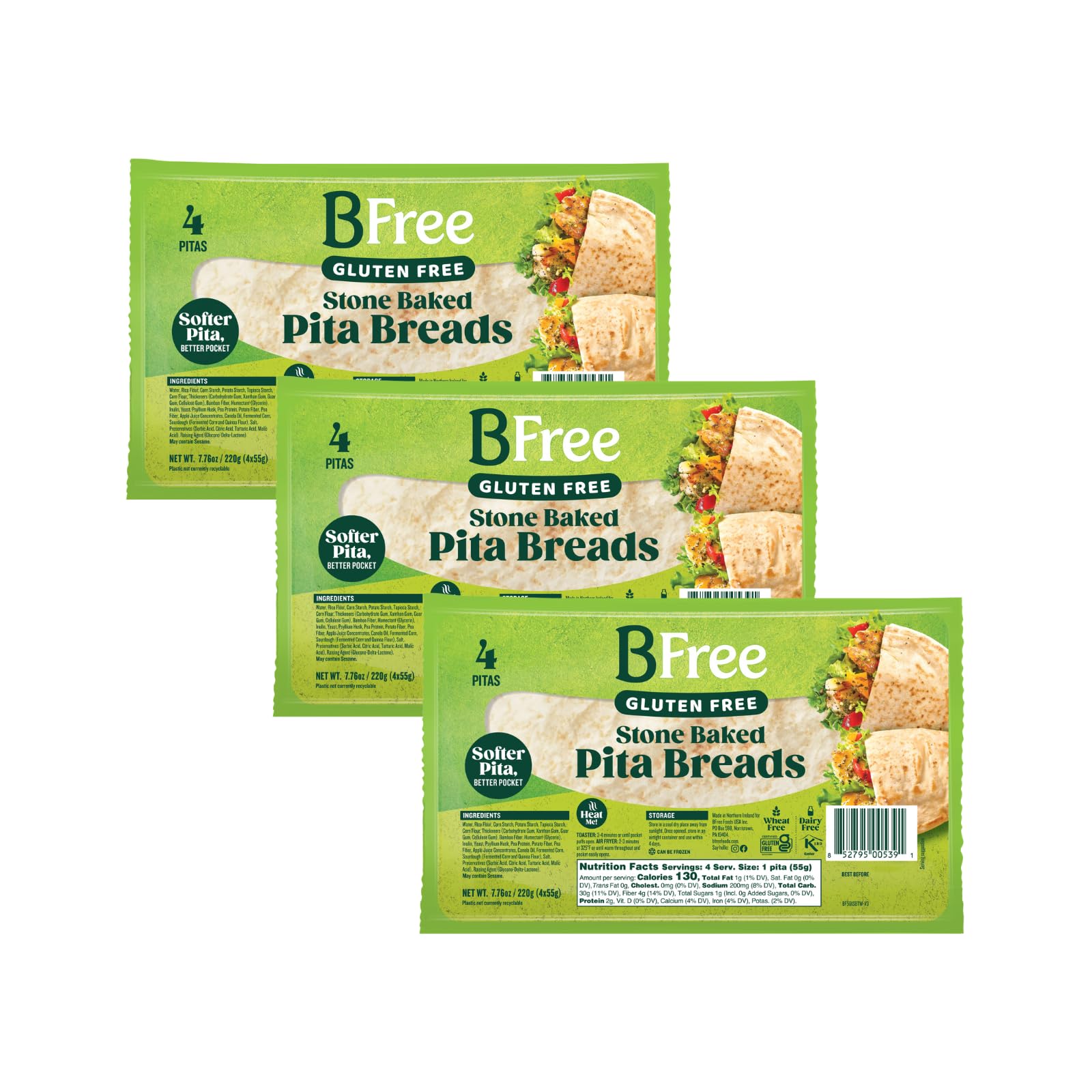 Bfree Gluten Free Stone-Baked Pita Bread, 7.76 Oz. (Pack of 3)