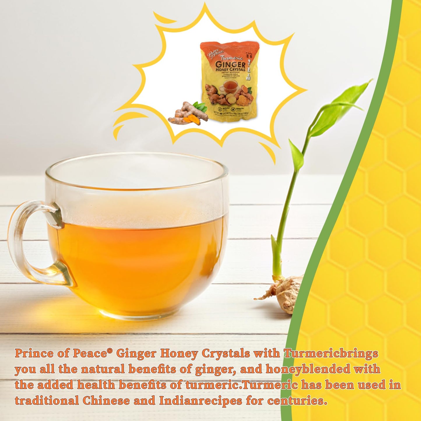 Prince Of Peace Instant Ginger Honey Crystals, Twin Packs - Instant Hot Or Cold Beverage That Soothes Throat - Easy To Brew - Dr
