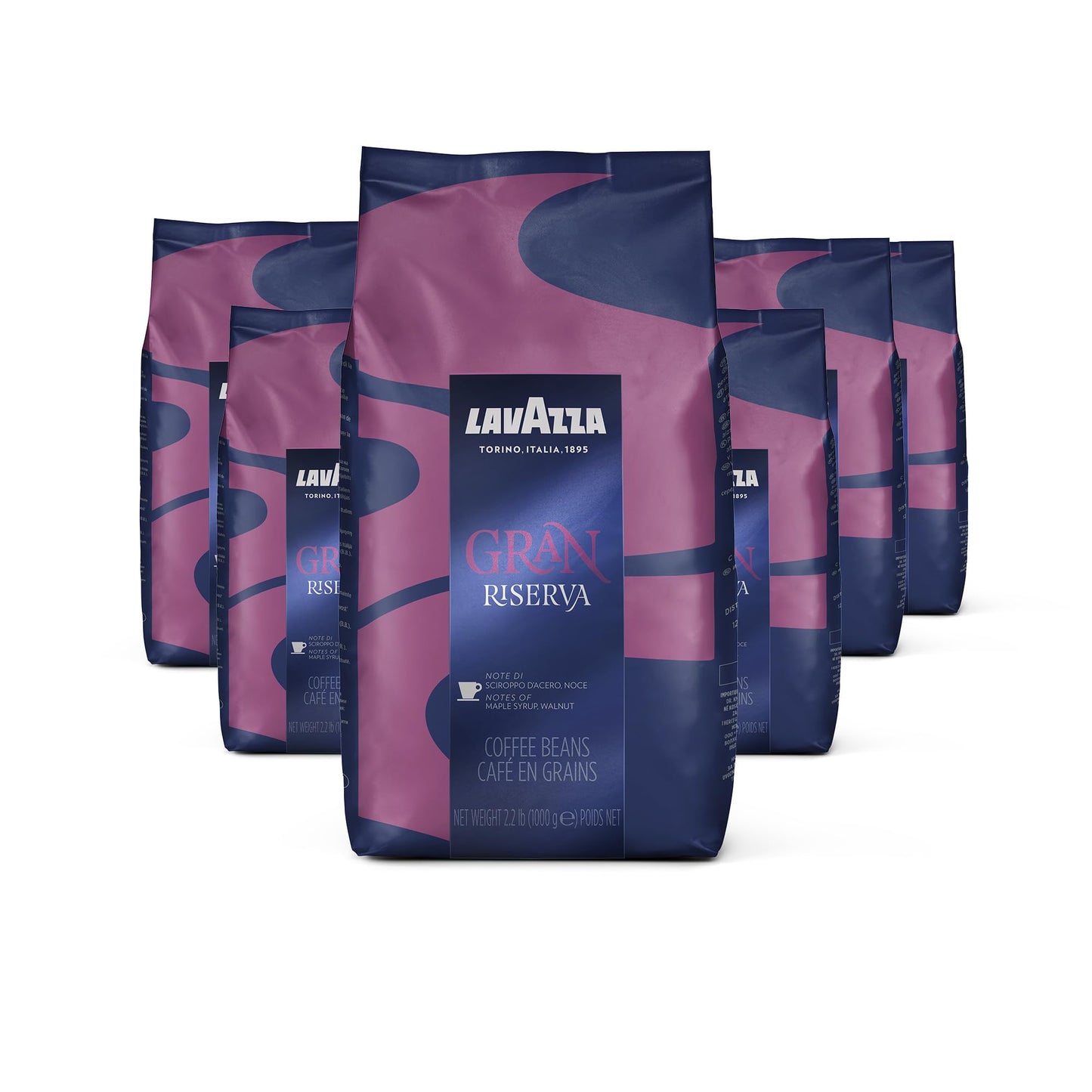Lavazza Gran Riserva Whole Bean Coffee  Arabica and Robusta Blend  2.2 lb Bag (Pack of 6)
