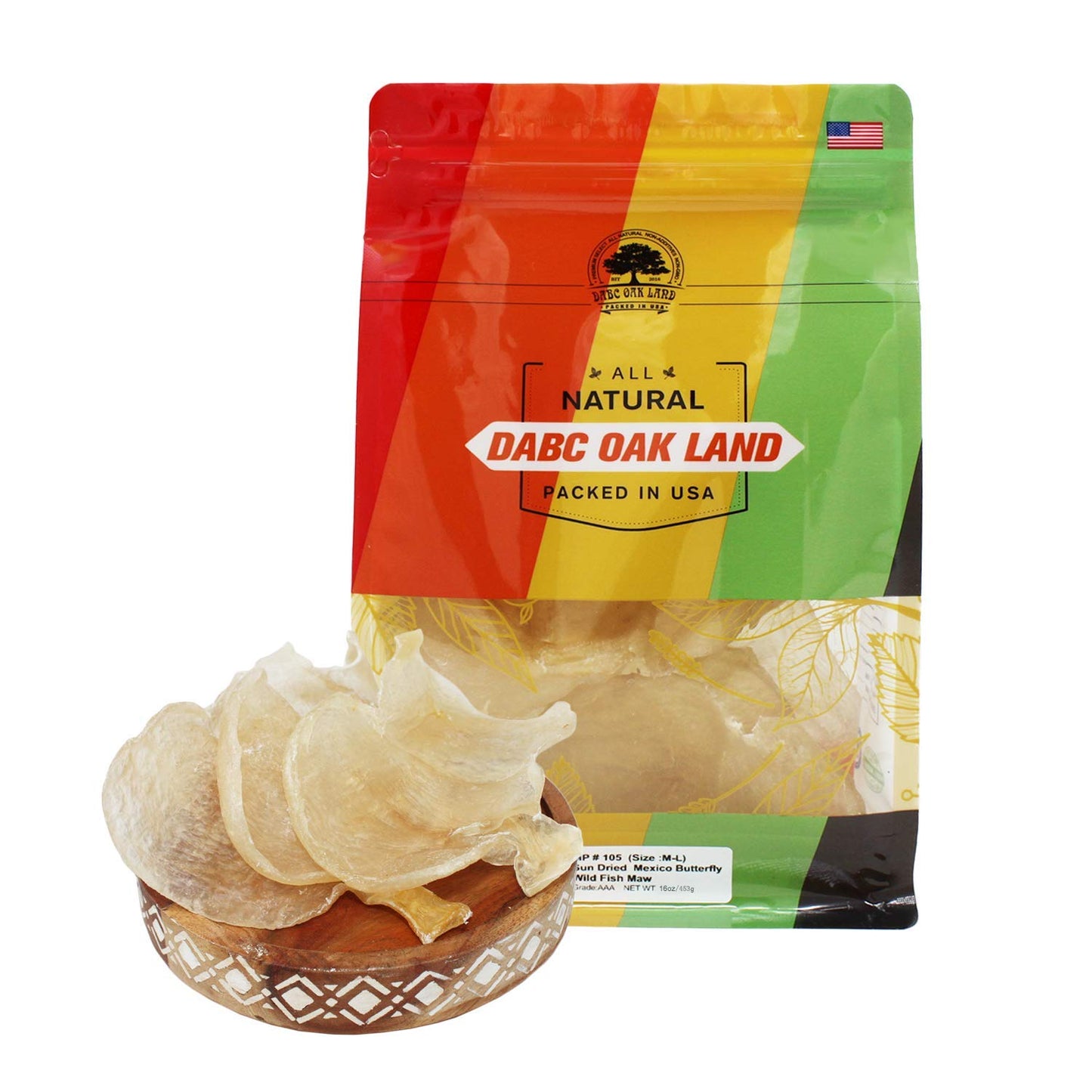 DABC OAK LAND Fish Glue,Rich in Collagen Dried Seafood Fish Maw Roll Natural Sun Dried (Large 8oz/bag)