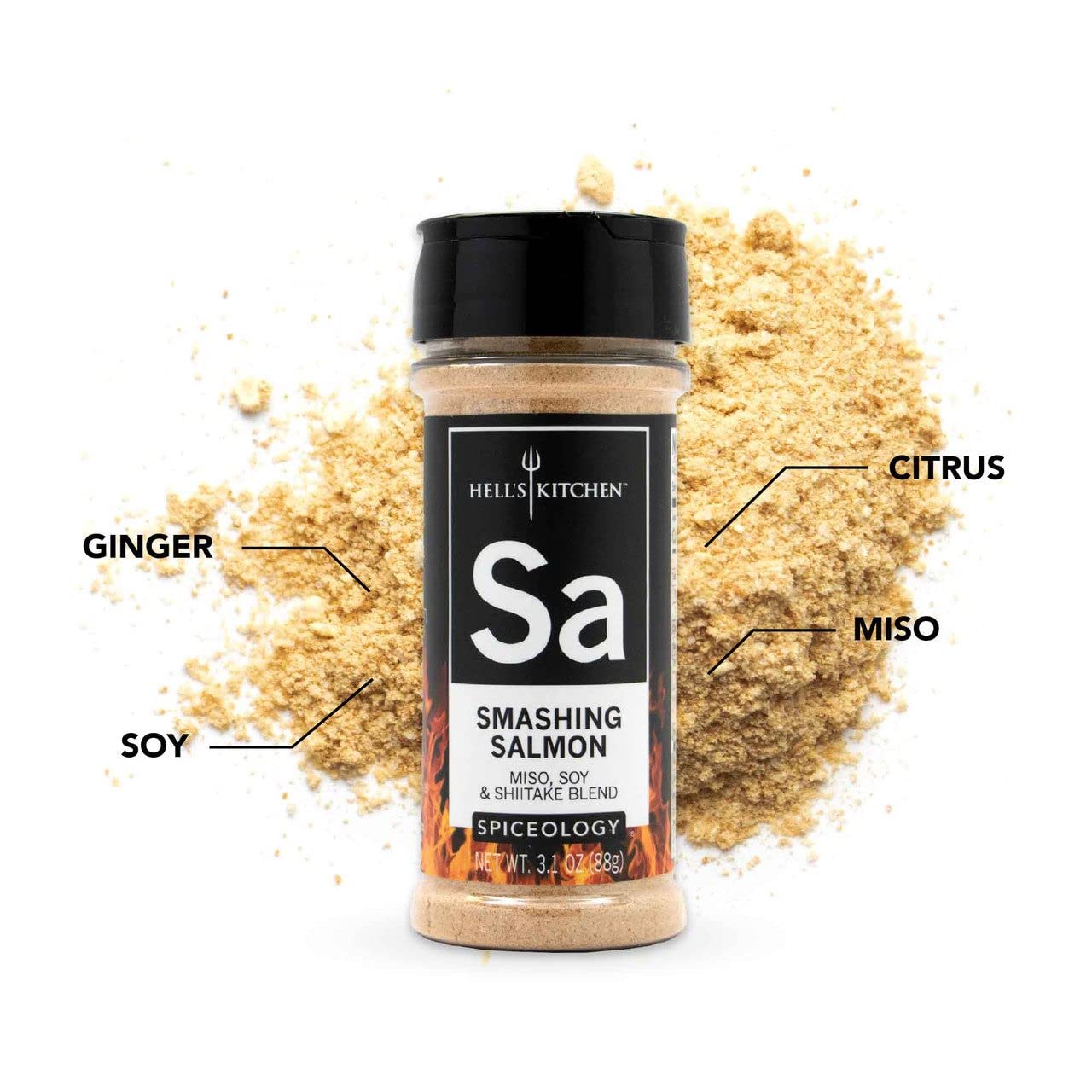 Spiceology & Hell's Kitchen - Smashing Salmon - Miso, Soy and Shitake Spice Blend - Savory Seafood Seasoning - 3.2 oz