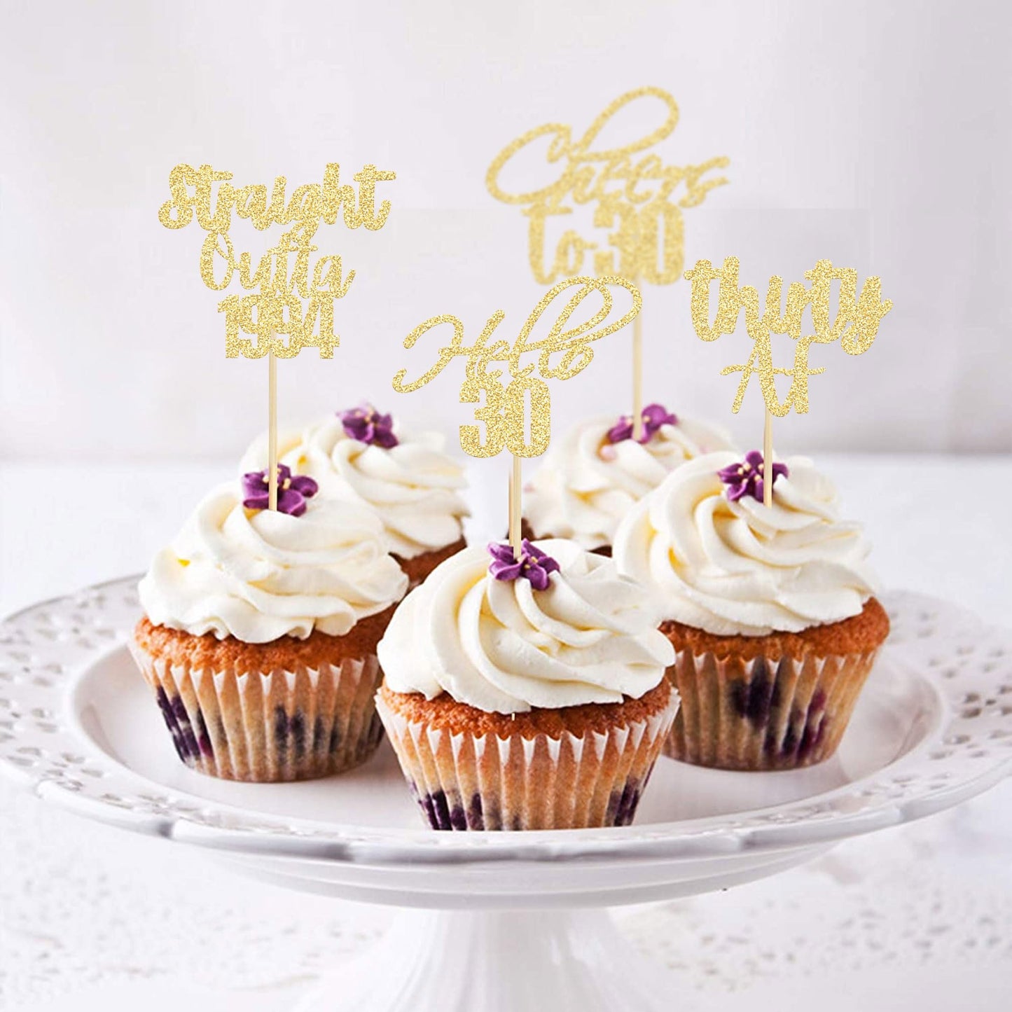 Gyufise 48 Pack Gold Glitter Hello 30 Cupcake Toppers Glitter Thirty Cheers To 30 Straight Outta 1994 Cupcake Picks For 30Th Bir