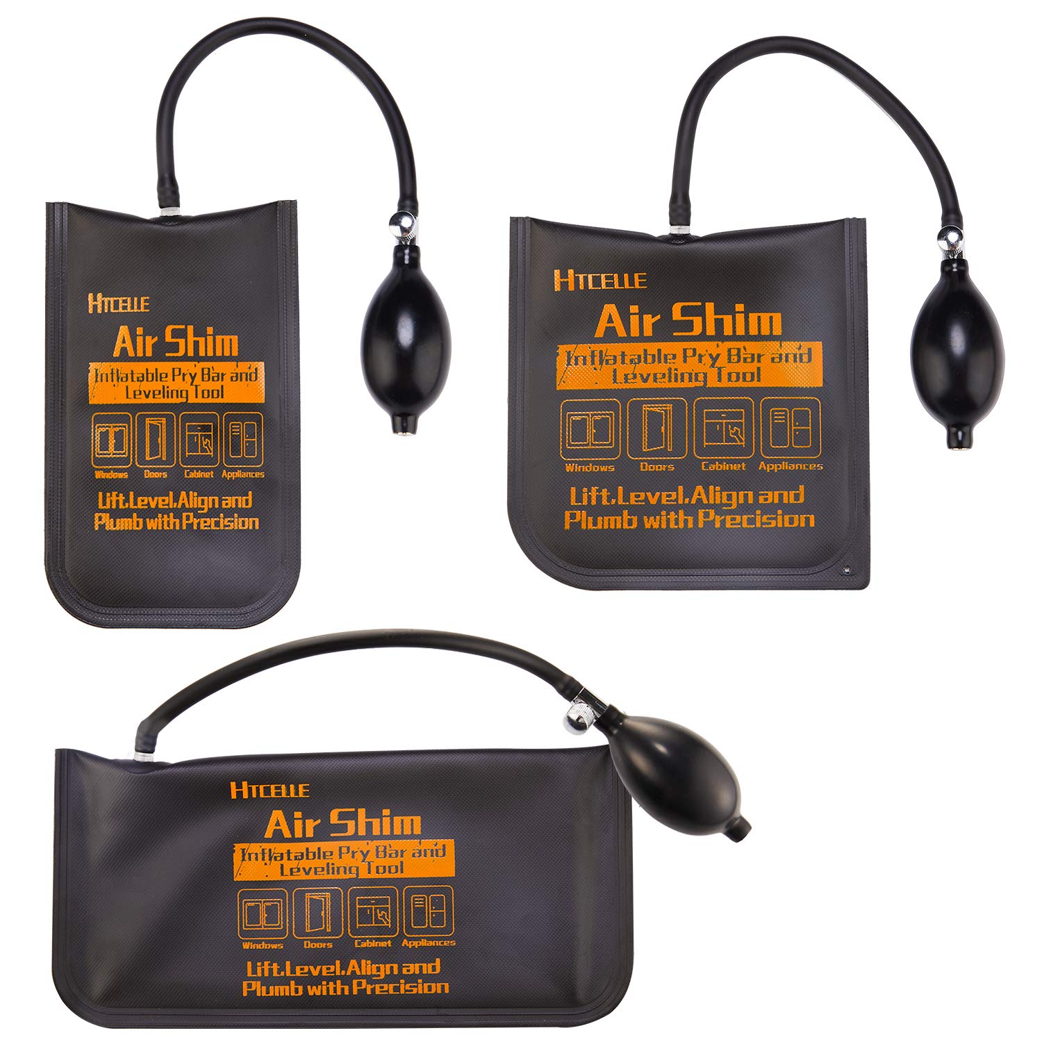 Air Wedge Bag, Htcelle 3 Piece Strong Commercial Grade Air Bag Pump Professional Leveling Kit Alignment Tool Inflatable Shim Bag