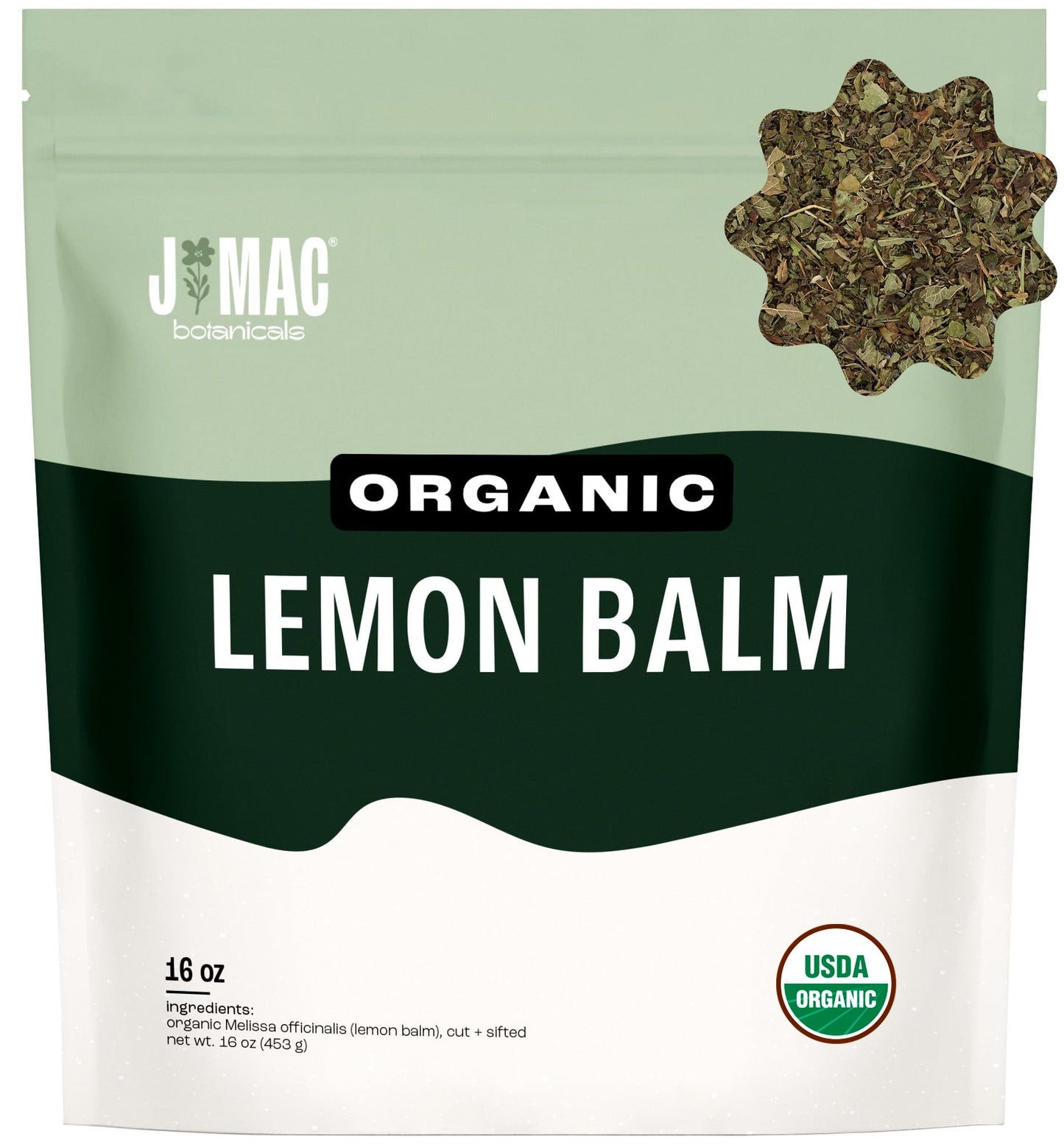 J MAC BOTANICALS Organic Lemon Balm Loose Leaf Tea, 16 oz, Herbal Infusion