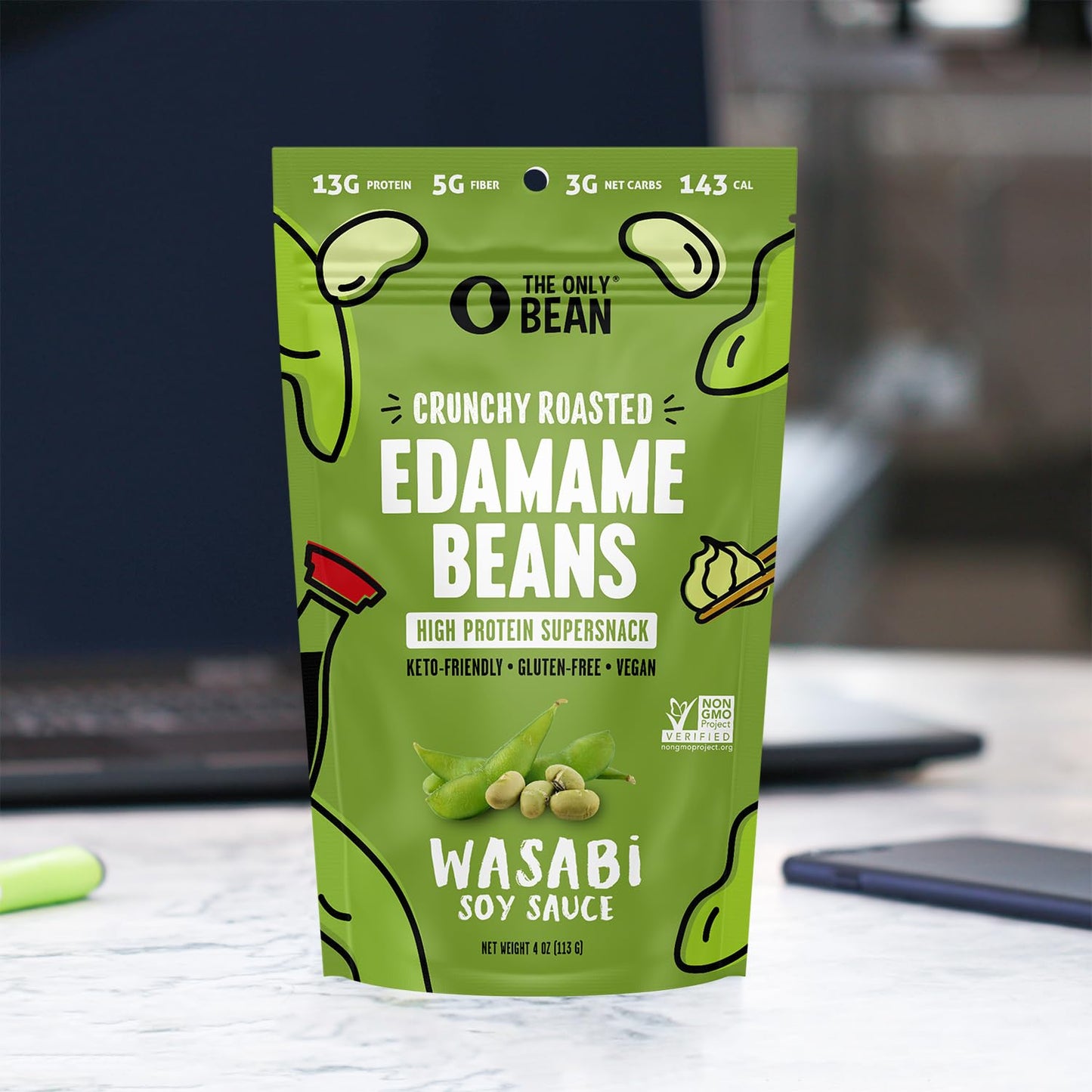 The Only Bean Edamame Dry Roasted Edamame Beans Snack (Wasabi Soy Sauce), Wasabi Peas Alternative, Asian Japanese Snacks, Health