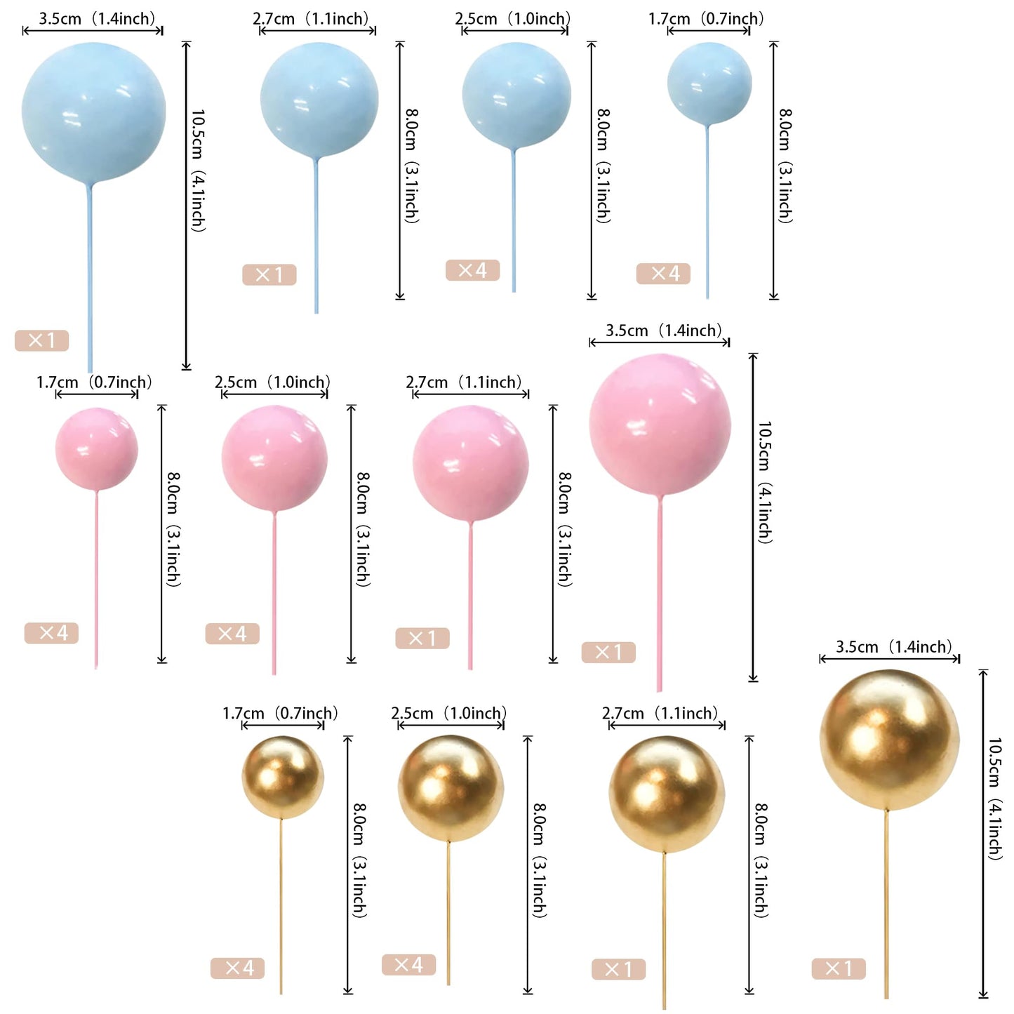 Rssta i Mini Balloon Cake Topper Set, 30 PCS Foam Pearl Balls, Gold Pink Blue, Model XM237