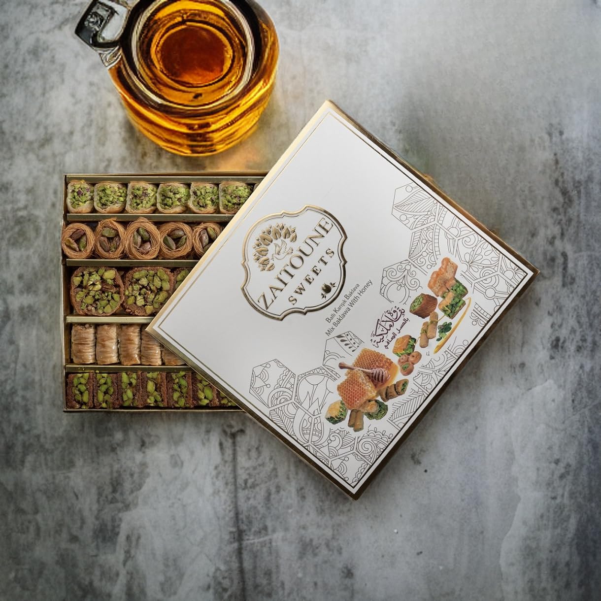 Zaitoune Pistachio Baklava With Honey - 1.1 Lb | Luxury Pastry Assortment | Arabic Dessert With Authentic Flavors In Beautiful G