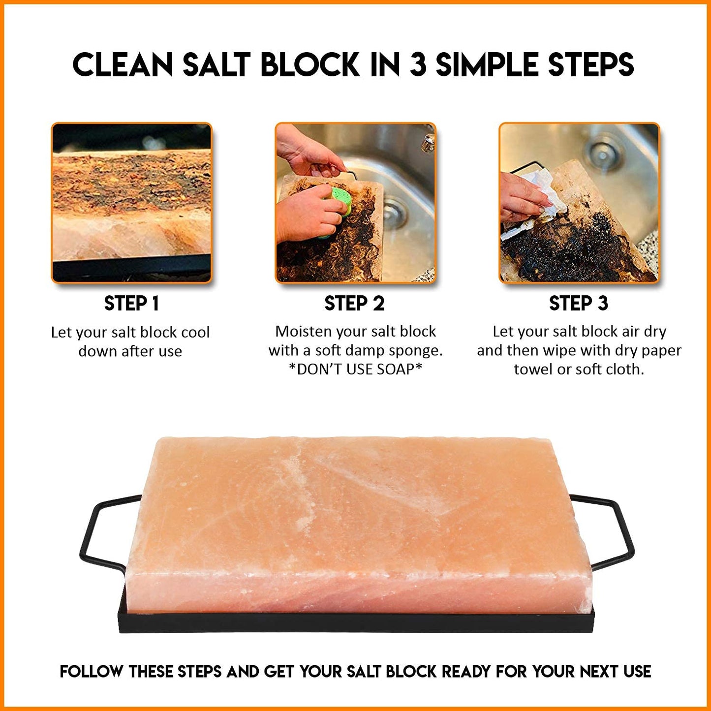 Himalite Himalayan Pink Salt Block & Metal Tray Set 12    x 8    x 1.5    for Cooking, Grilling, Cutting, and Serving with Himal