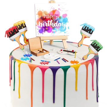 Taiyin Art Cake Decorations Paint Brush Cupcake Toppers Art Paint Cake Topper Artboard Palette Cake Topper Artist Themed Cake De