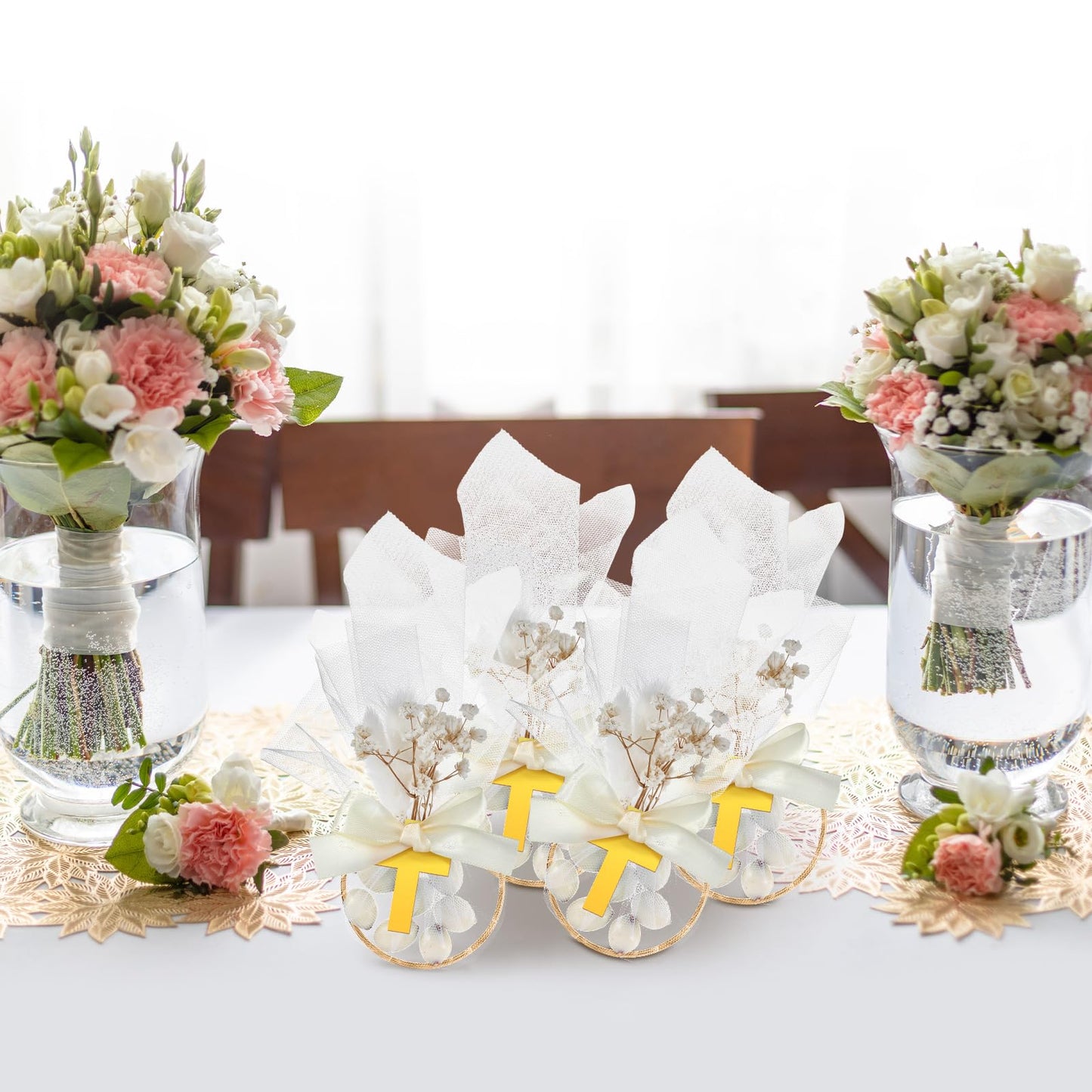 Chunful 24 Set Baptism Wedding Almond Candy Favors for Guests Include Ring and Tulle Bag DIY Almond Candy Souvenirs Italian Wedd