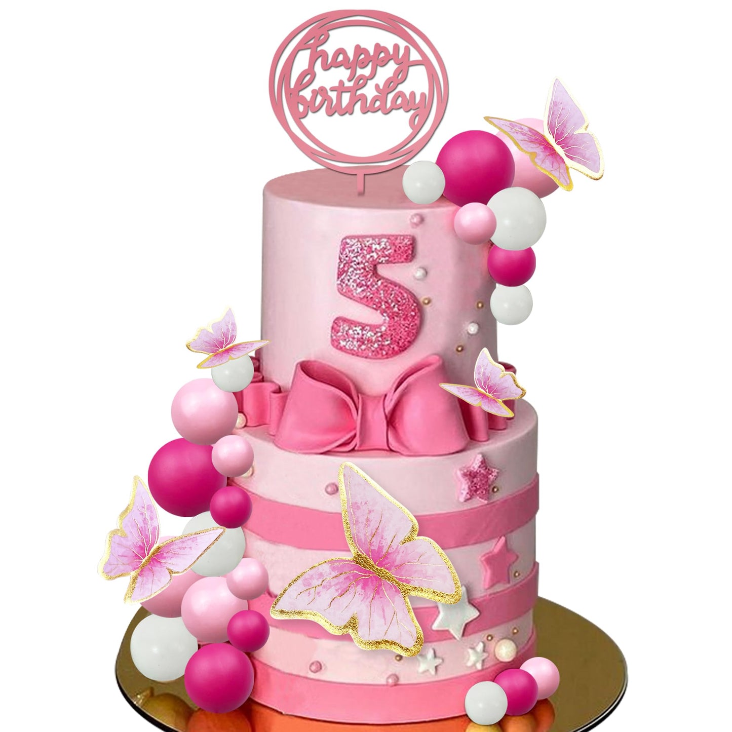 27 Pcs Hot Pink Girl Cake Toppers Pink Ball Cake Decoration Butterfly Cake Decoration Girl Theme Cake Decoration For Wedding Bir