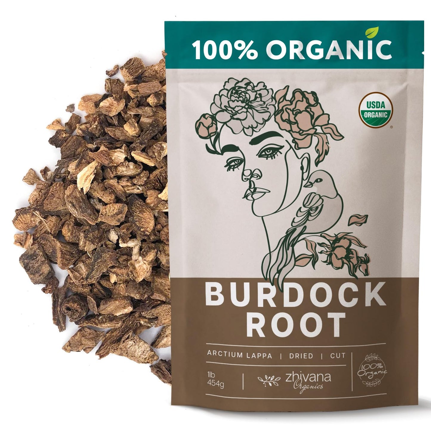Zhivana Organics Premium Burdock Root Tea - Organic Loose Leaf Herbal Tea for Detox - 16 oz