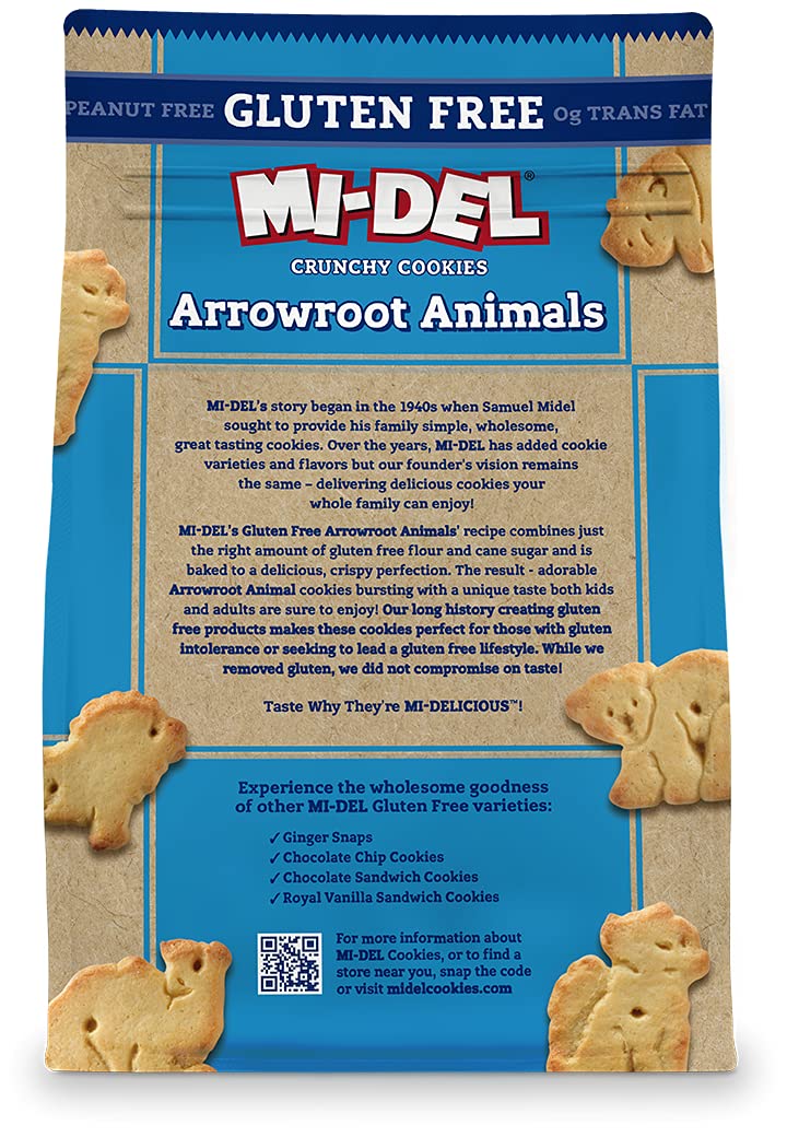 Mi-Del Arrowroot Gluten Free Animal Crackers - Non GMO Certified, 0g Trans Fat Cookies - Bulk Animal Crackers 8 Ounce (Pack of 8