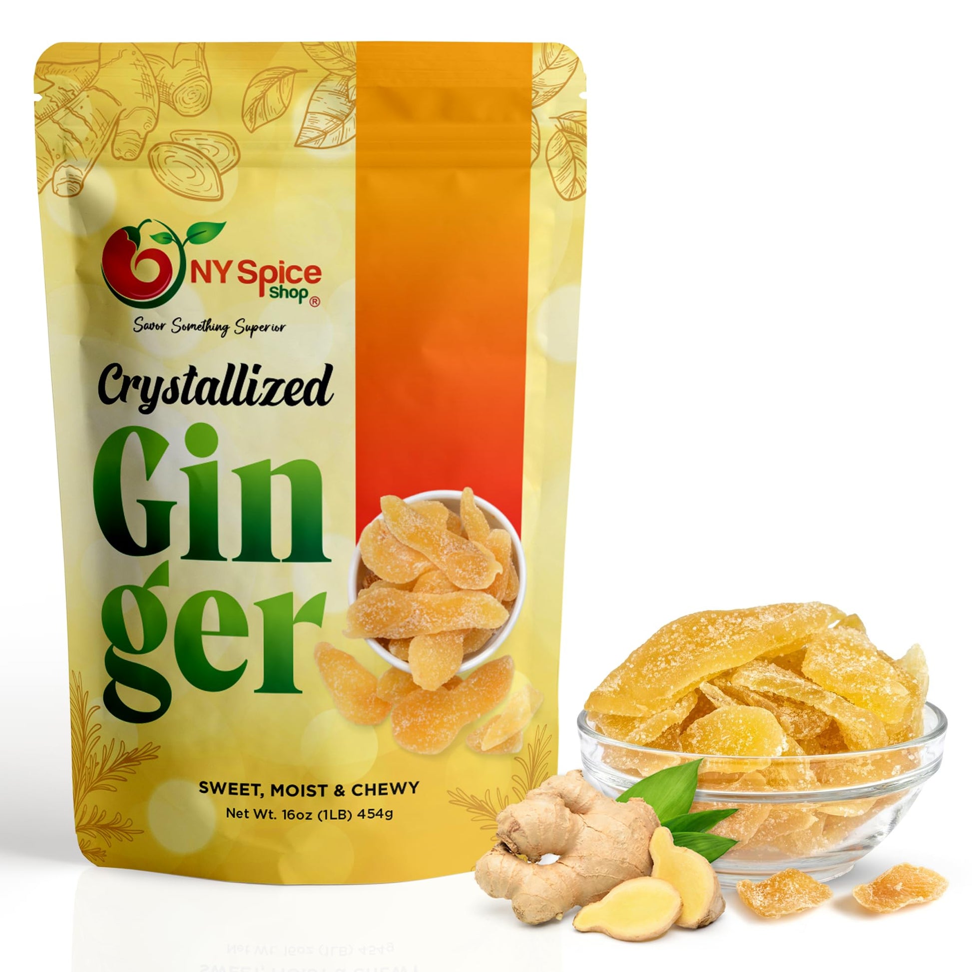 Ny Spice Shop Candied Ginger Slices - (16 Oz.) 1 Pound Crystallized Ginger Slices - Ginger Hard Candy - Candied Ginger Pieces - 