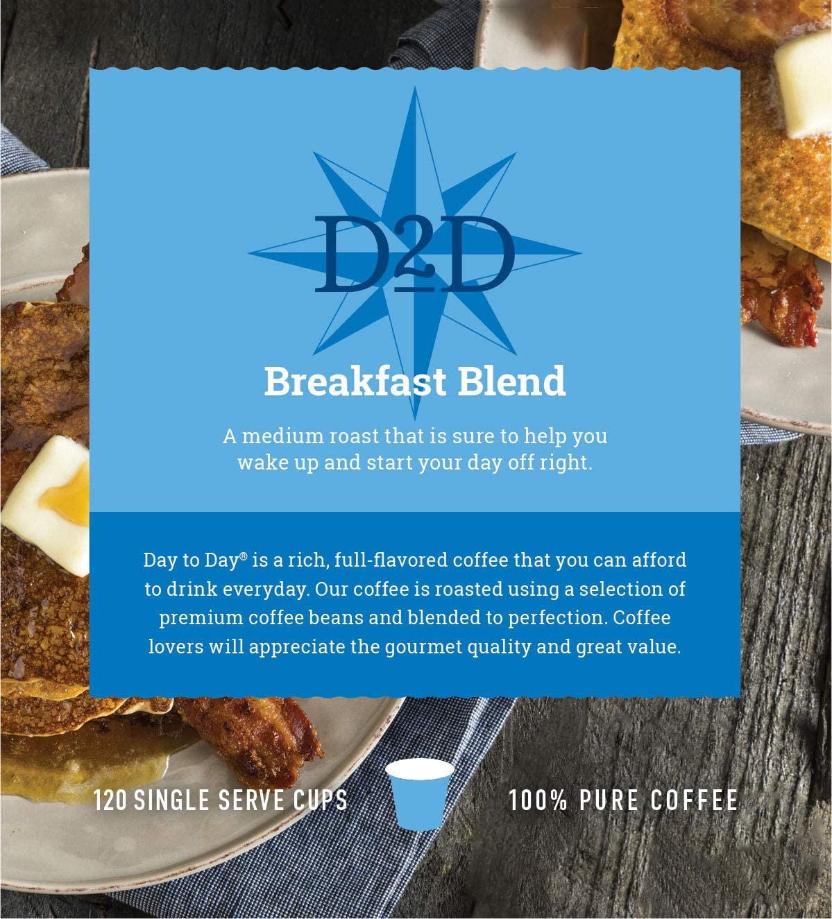 Day To Day Coffee Single Serve Coffee Pods, Breakfast Blend, Medium Roast, 120 Count, Compatible with K-Cup Keurig malt-inspired