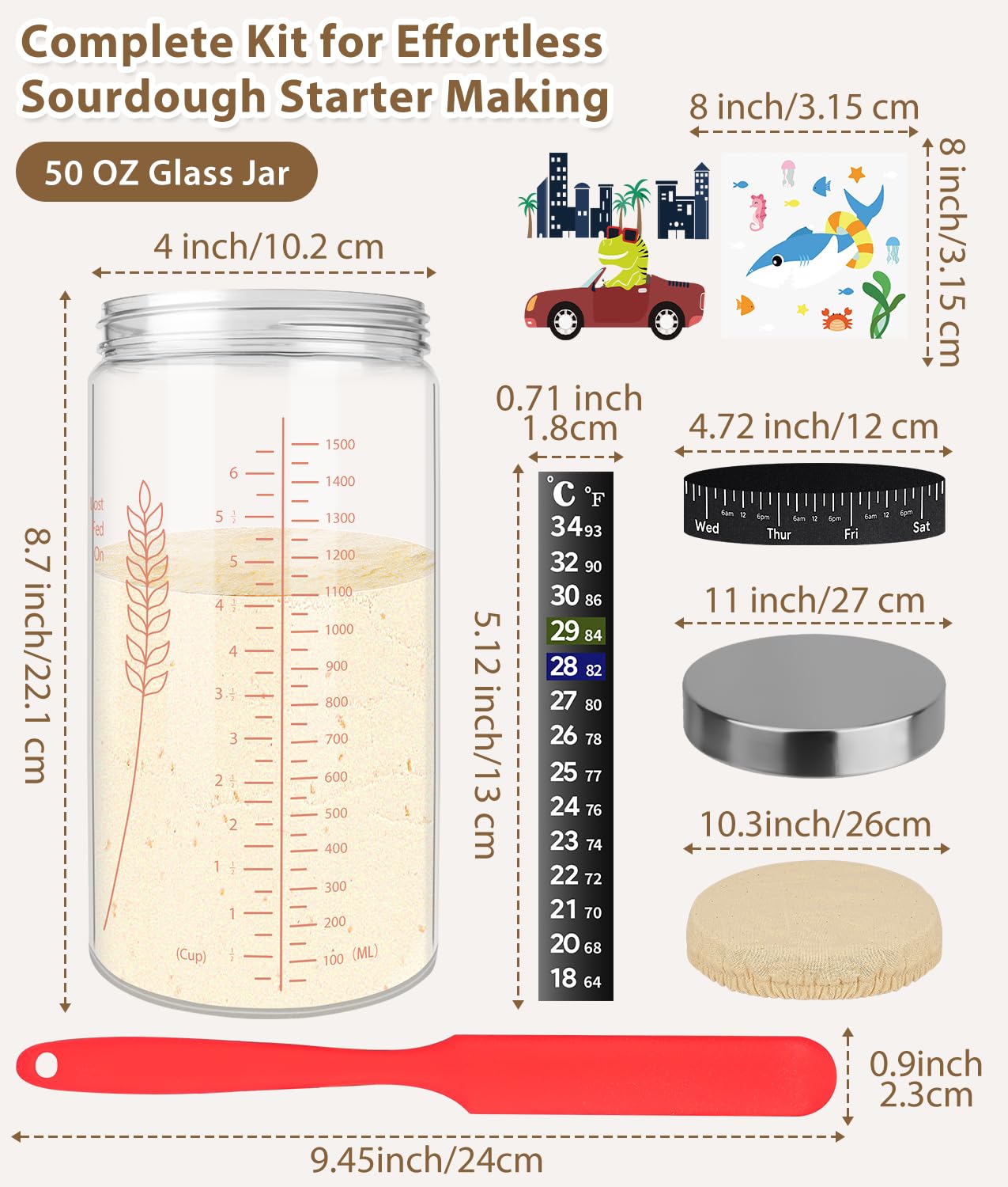 Keafont Sourdough Starter Jar Set, 50oz Capacity, 2 Pack, Glass, Red