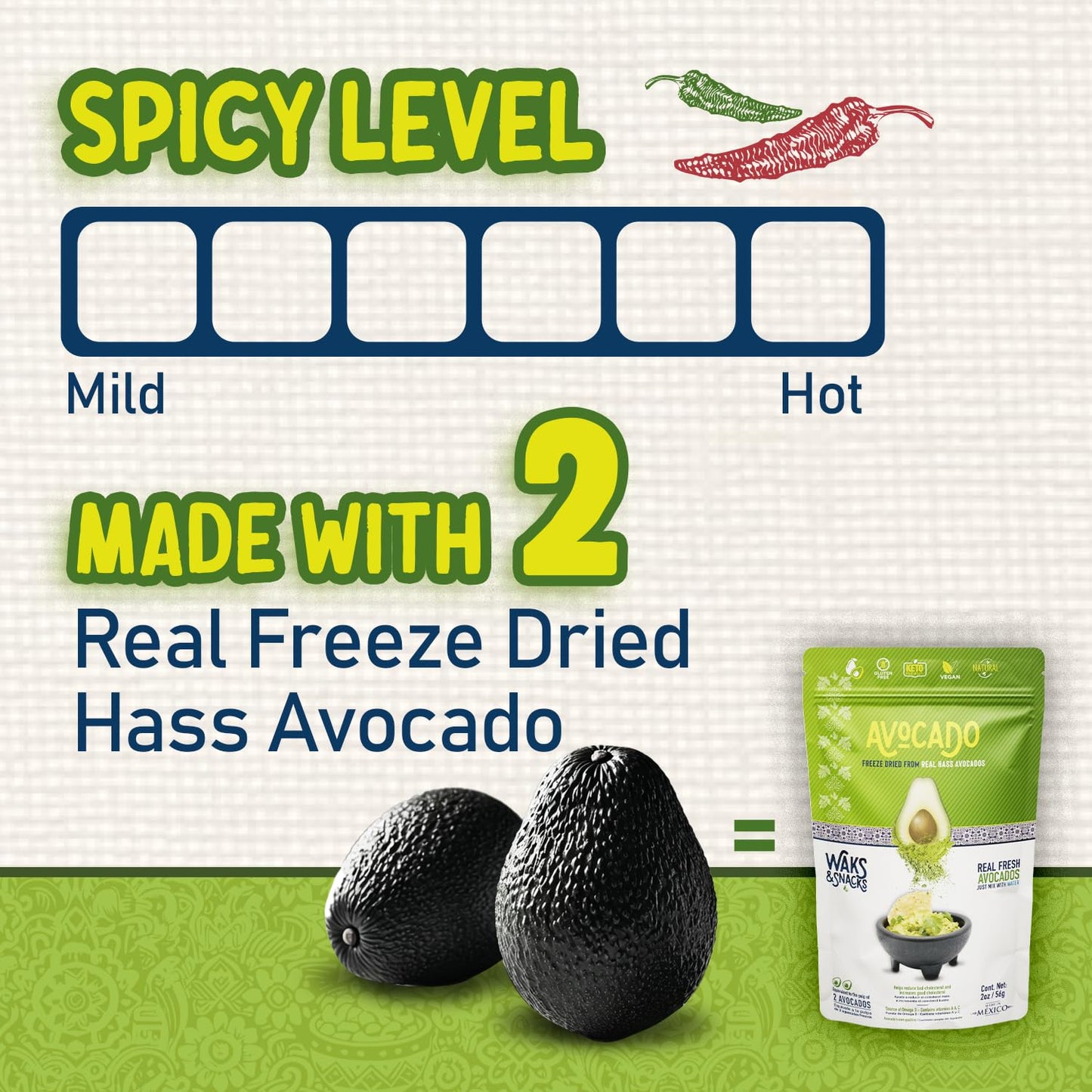 Waks & Snacks Freeze-Dried Avocado | 100% Fresh Hass Avocados, Perfect For Toast | Energizes Camping & Hiking Meals | Lightweight, Vegan, Gluten-Free | 2 Avocados | 2 Oz, 3-Pack