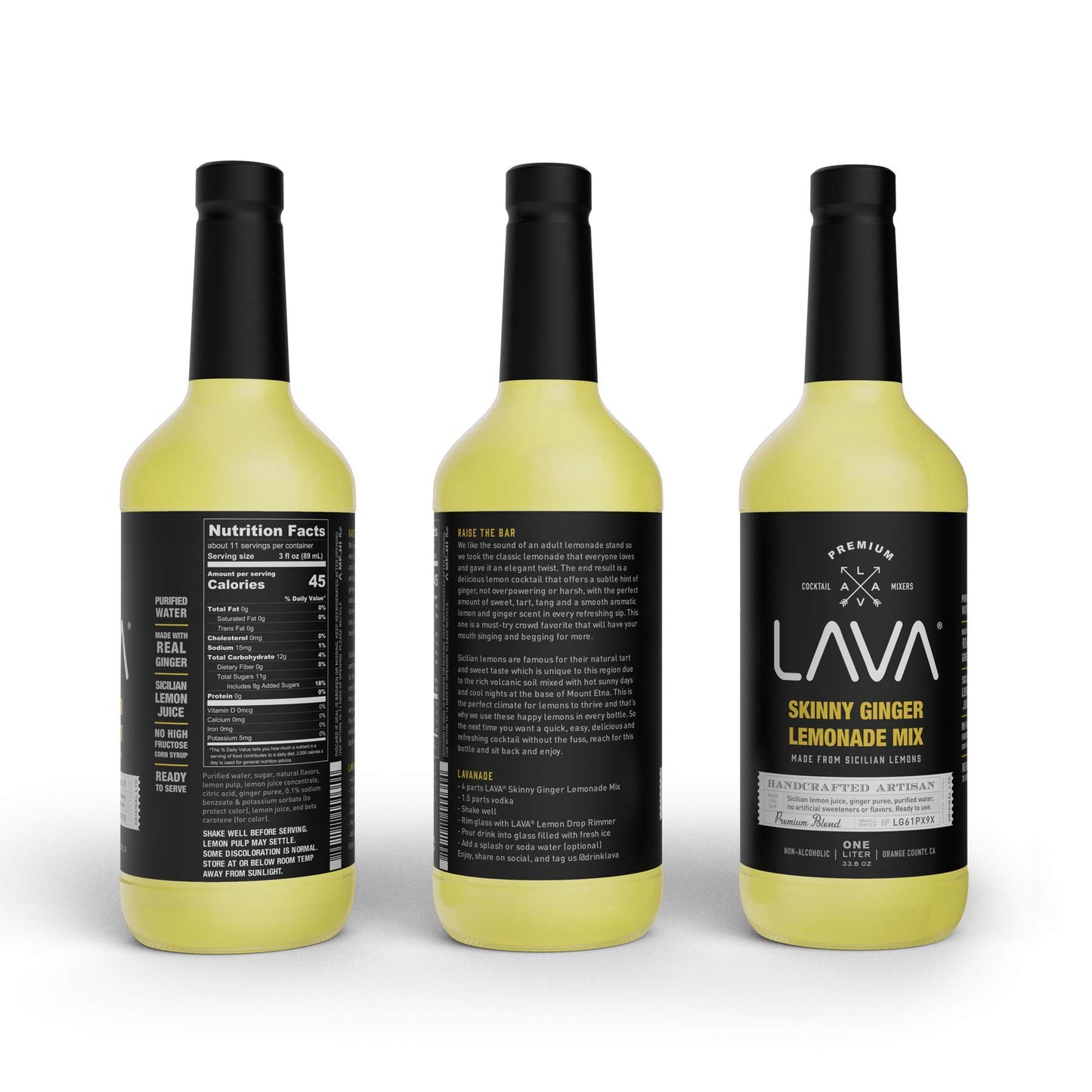 LAVA Premium Ginger Lemonade Mixer, Made with Sicilian Lemon Juice, 33.8 Fl Oz