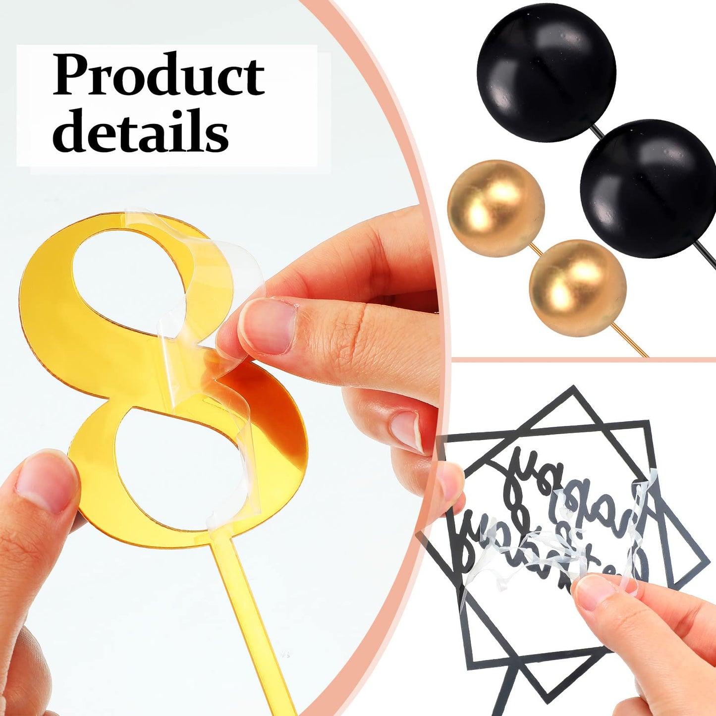 38 Pieces Ball Cake Decorations Set, Acrylic Happy Birthday Cupcake Picks Number 0-9 Toothpicks Ball Shaped Insert Toppers For H