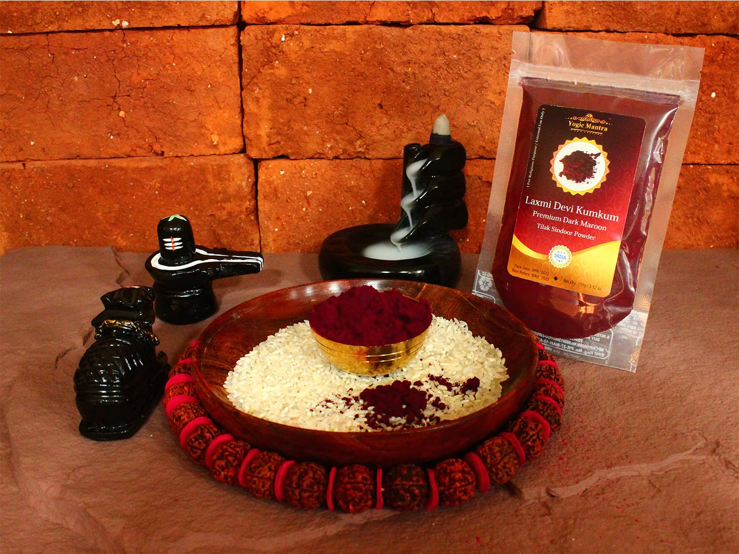 Yogic Mantra Kumkum Powder (100G Resealable Pouch) Premium Dark Red Maroon Color Sindoor Ceremonial Mark Sindur Laxmi Devi Hindu