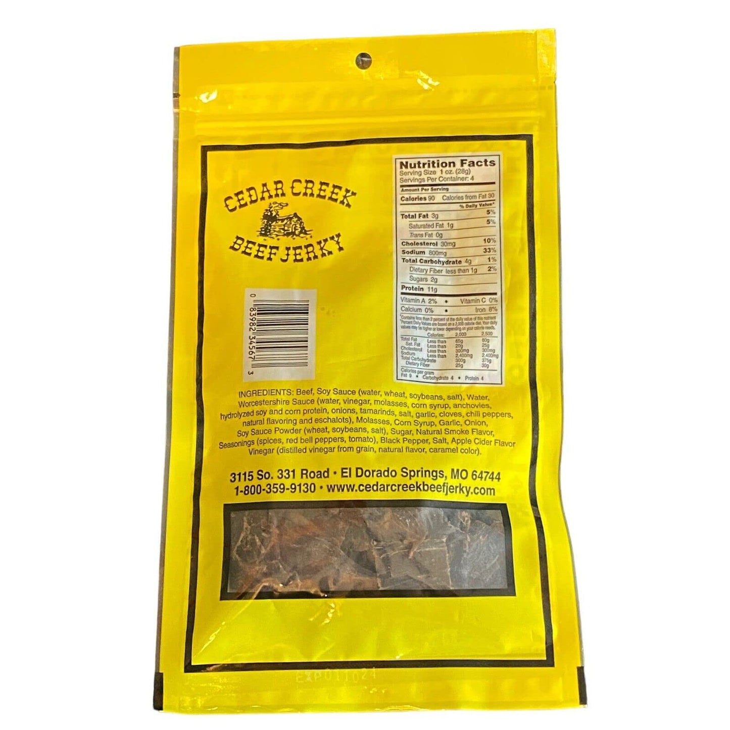 Cedar Creek Beef Jerky Air-Dried Snack, High Protein, Gluten-Free, 4oz Pack