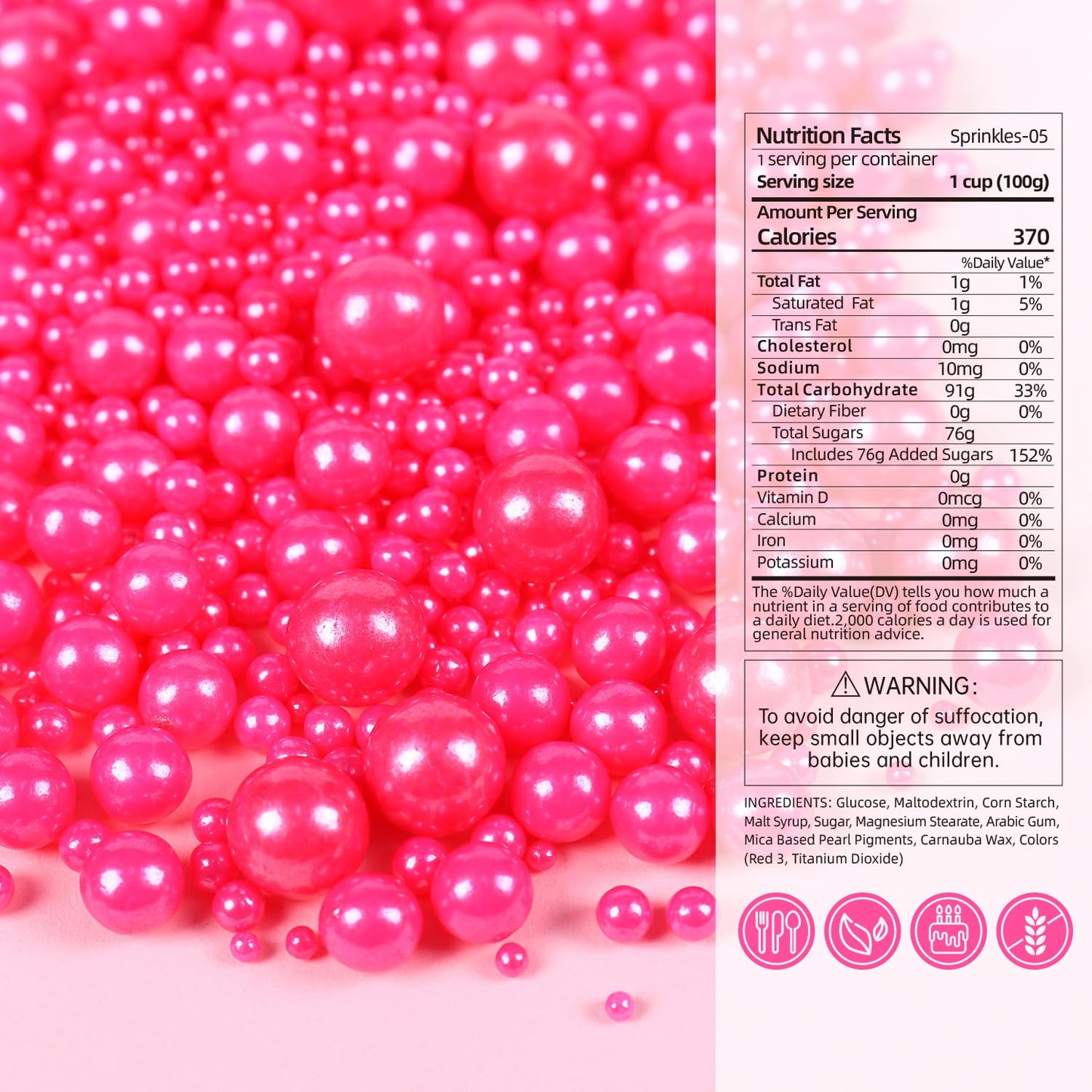 Cobakey Pink Sprinkles For Cake Decorations 3.52 Ounce Edible Pearl Sugar Sprinkles For Cupcake Toppers Wedding Party Valentines