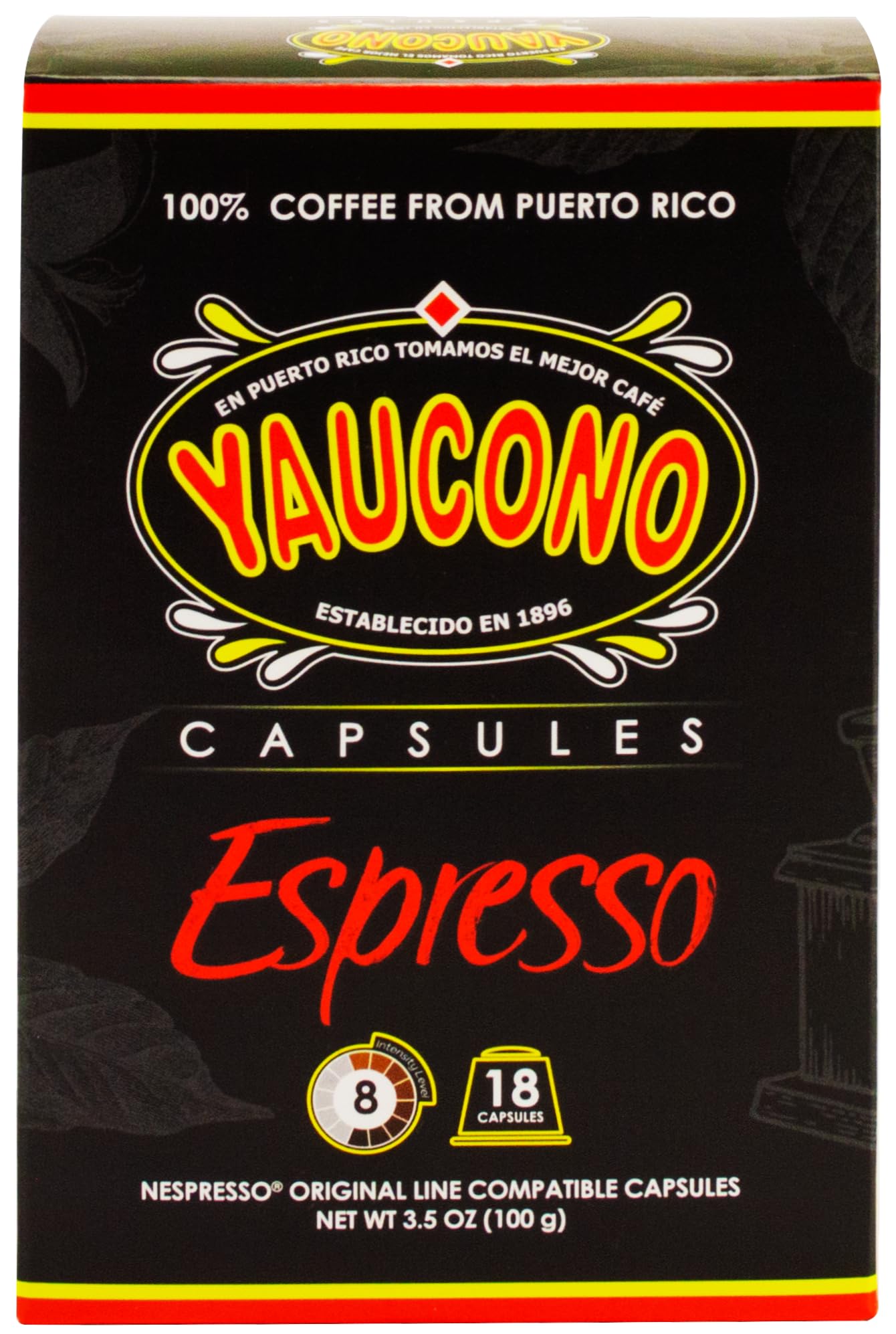 Yaucono Espresso Capsules, Espresso Roast, Compatible with Nespresso Machines, 18 Count (Pack of 1)