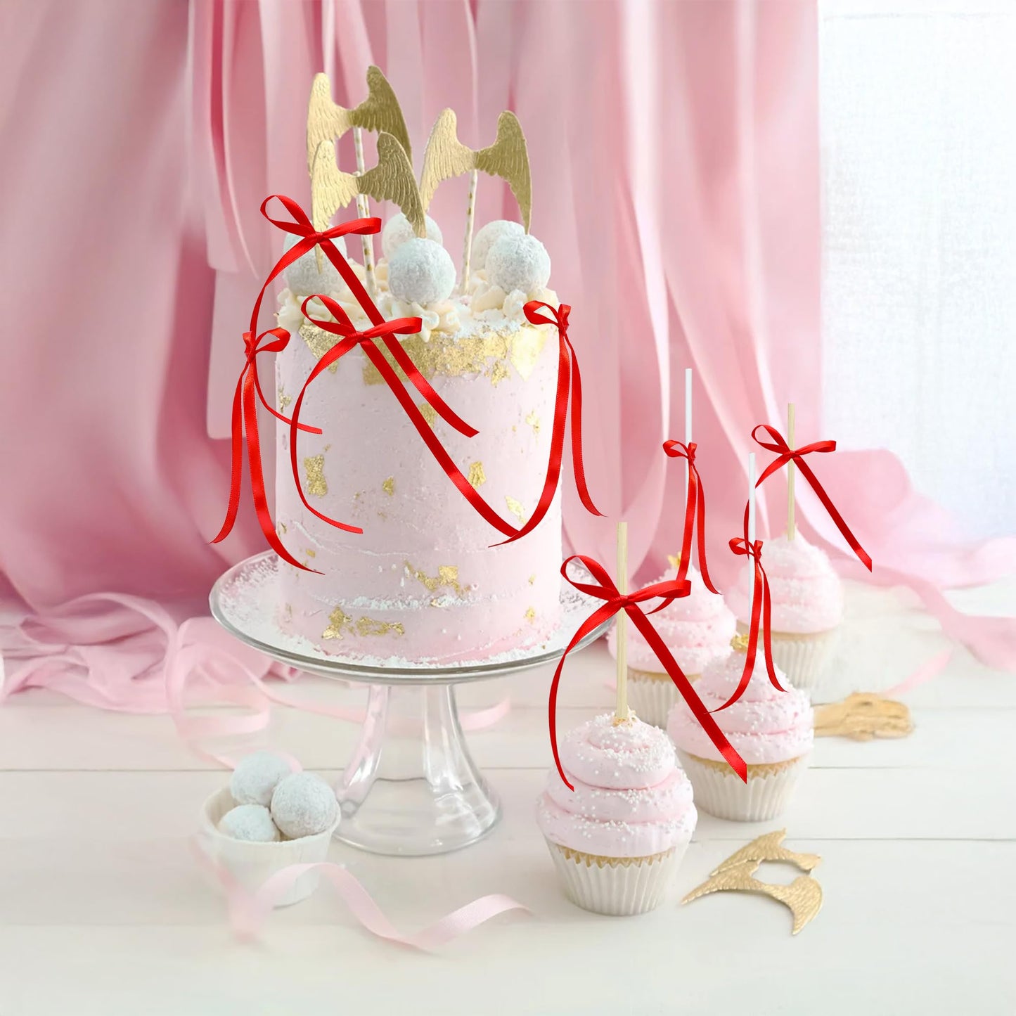 Gyufise Bowknot Cake Toppers - 30 Pcs Red Cake Decorations for Baby Shower, Birthday, Wedding - Size: W 2.9in x H 5.7in