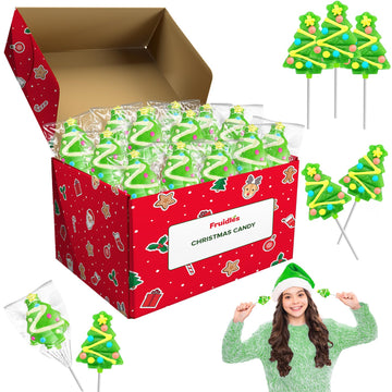 Fruidles Christmas Tree Lollipop, Candy Canes Suckers, Mixed Fruit Flavor, Individually Wrapped Lollipops (12-Pack)
