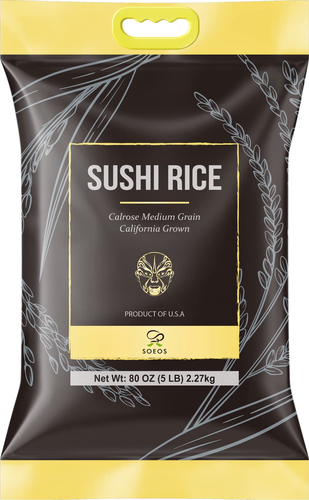 Soeos Premium Sushi Rice, Calrose Rice, Medium Grain, White Sticky Rice, 5 Pound