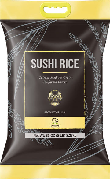 Soeos Premium Sushi Rice, Calrose Rice, Medium Grain, White Sticky Rice, 5 Pound