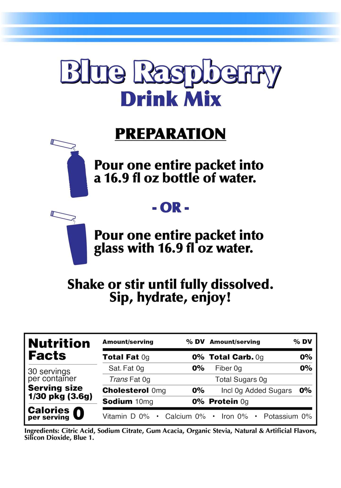 Gramzero 2Go Sticks - Blue Raspberry, Zero Calorie Sugar Free Drink Mix, Stevia Sweetened, Great For Nutrition Club Loaded Tea T