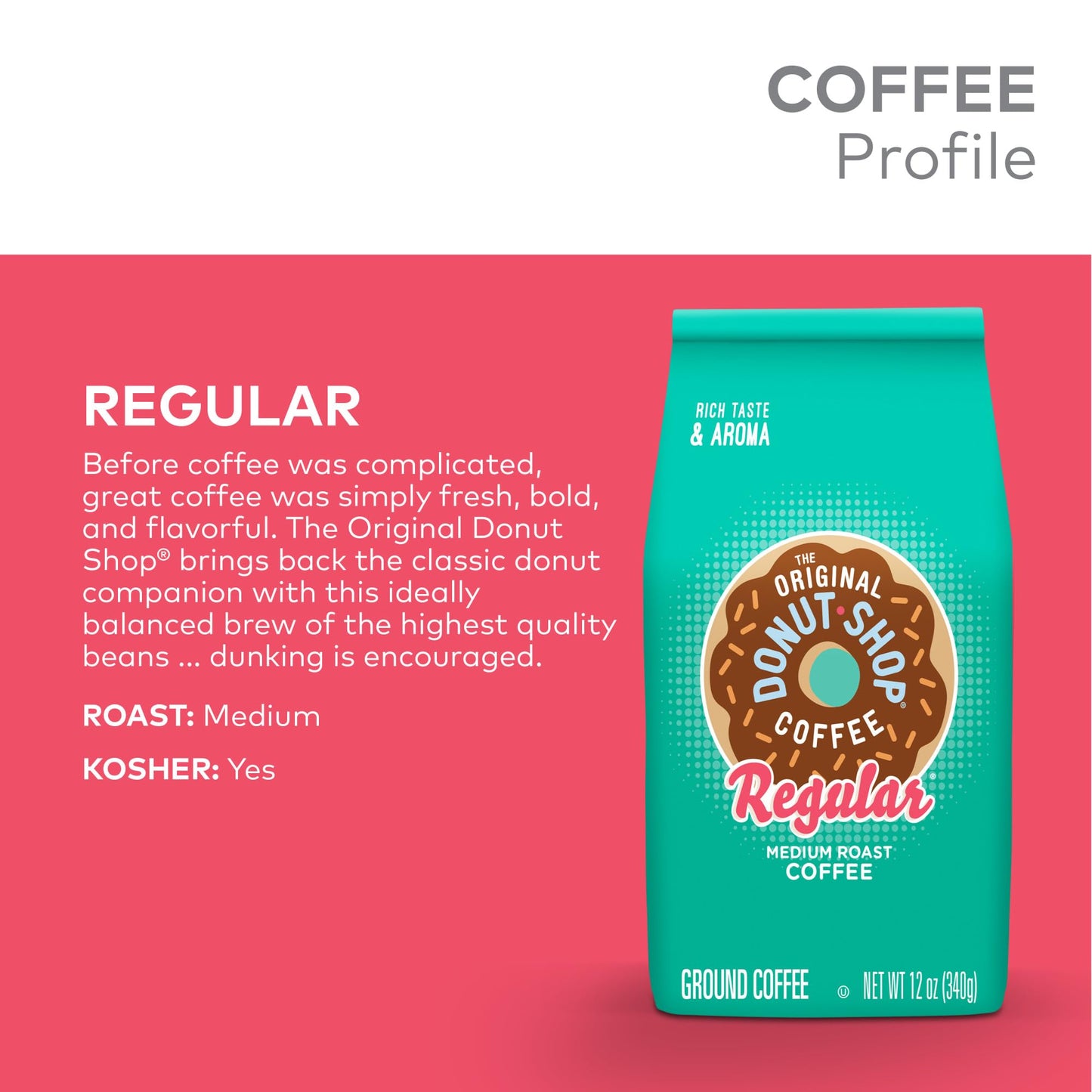 The Original Donut Shop Coffee  Regular  Medium Roast  Ground Coffee  12 oz Bag