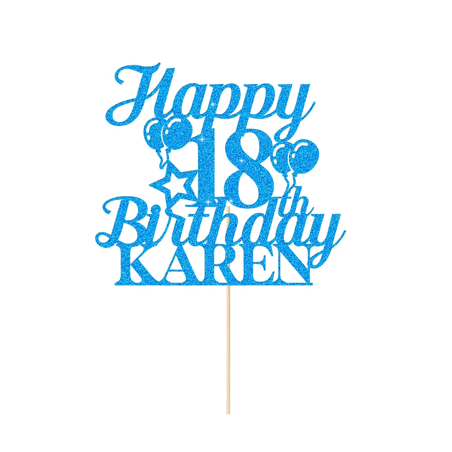EDSG Happy Birthday Cake Topper Personalized Double-Sided Glitter Custom Gifts Any Age & Name Blue
