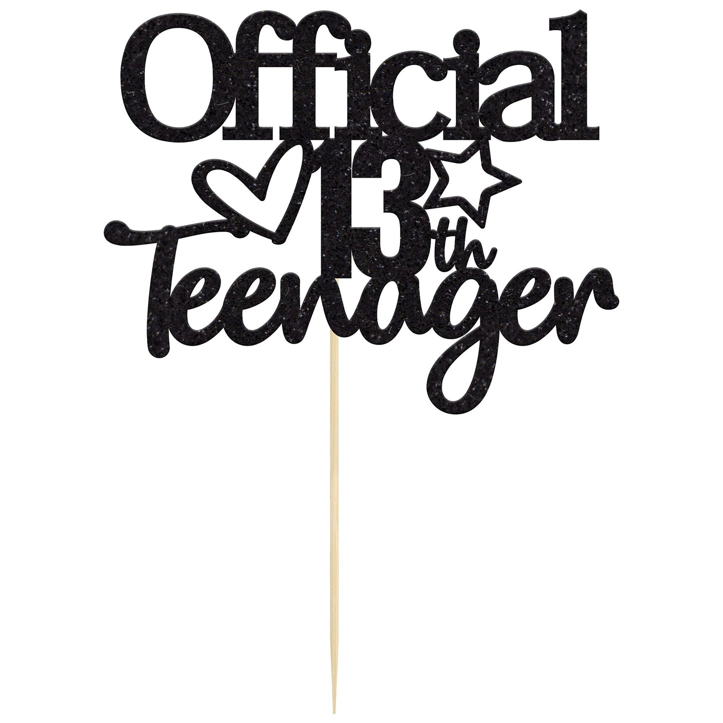 Gyufise Black Glitter 13 Official Teenager Cake Topper 13Th Birthday Cake Topper For 13Th Birthday Party Decoration Supplies