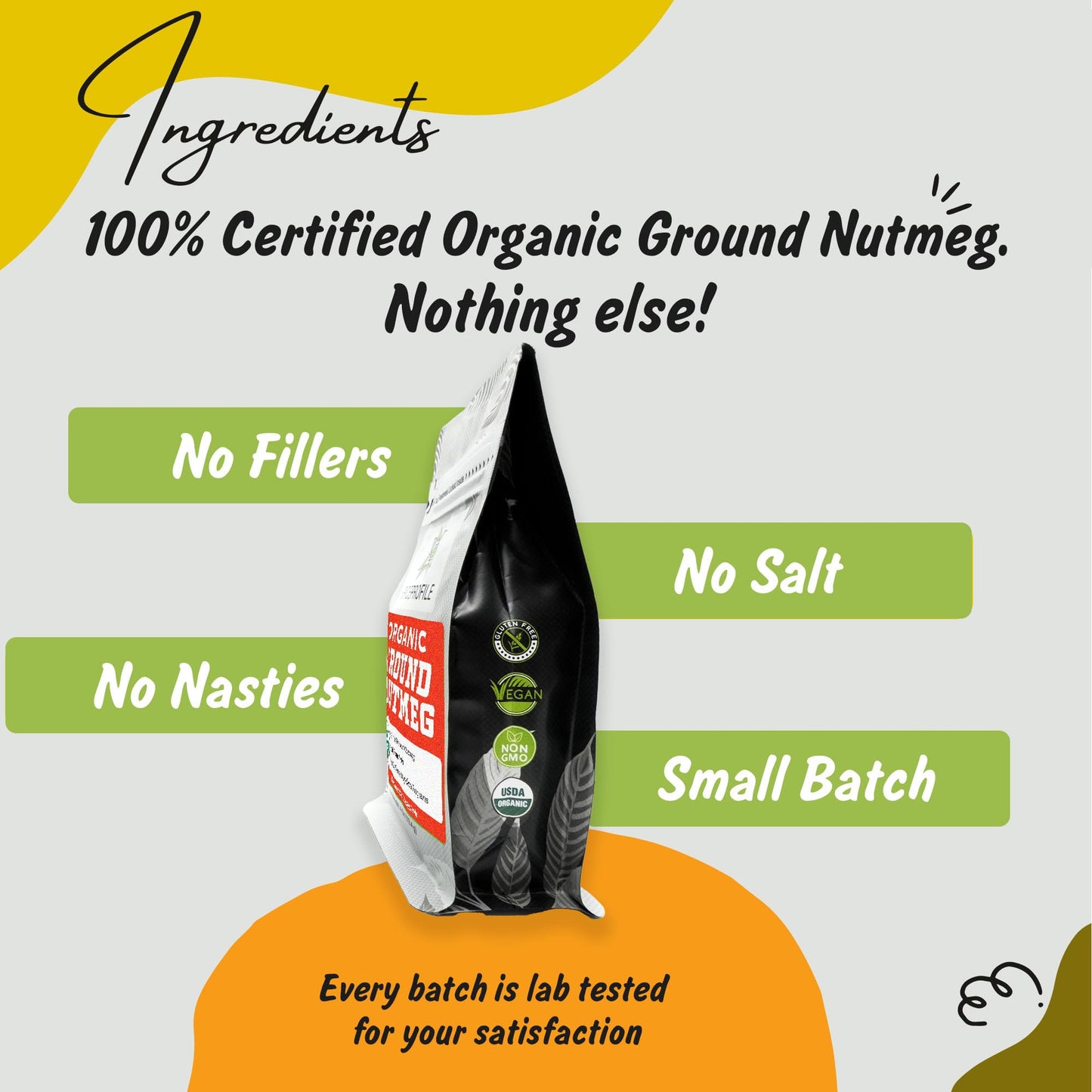 Spice Profile Usda Organic Ground Nutmeg, Lab Tested For Heavy Metals, Resealable 3.5 Oz Pouch, Jaiphal Powder, Nuez Moscada