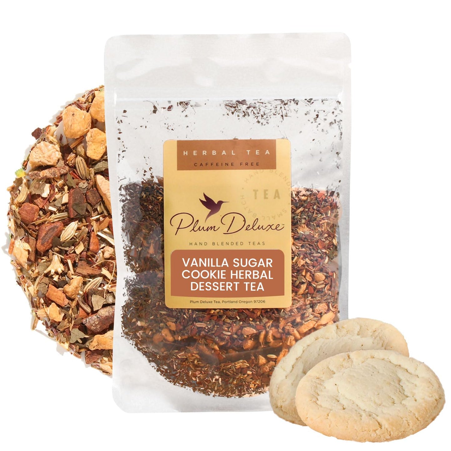 Plum Deluxe Vanilla Sugar Cookie Herbal Tea - Caffeine-Free Loose Leaf Blend - 60 to 80 Cups