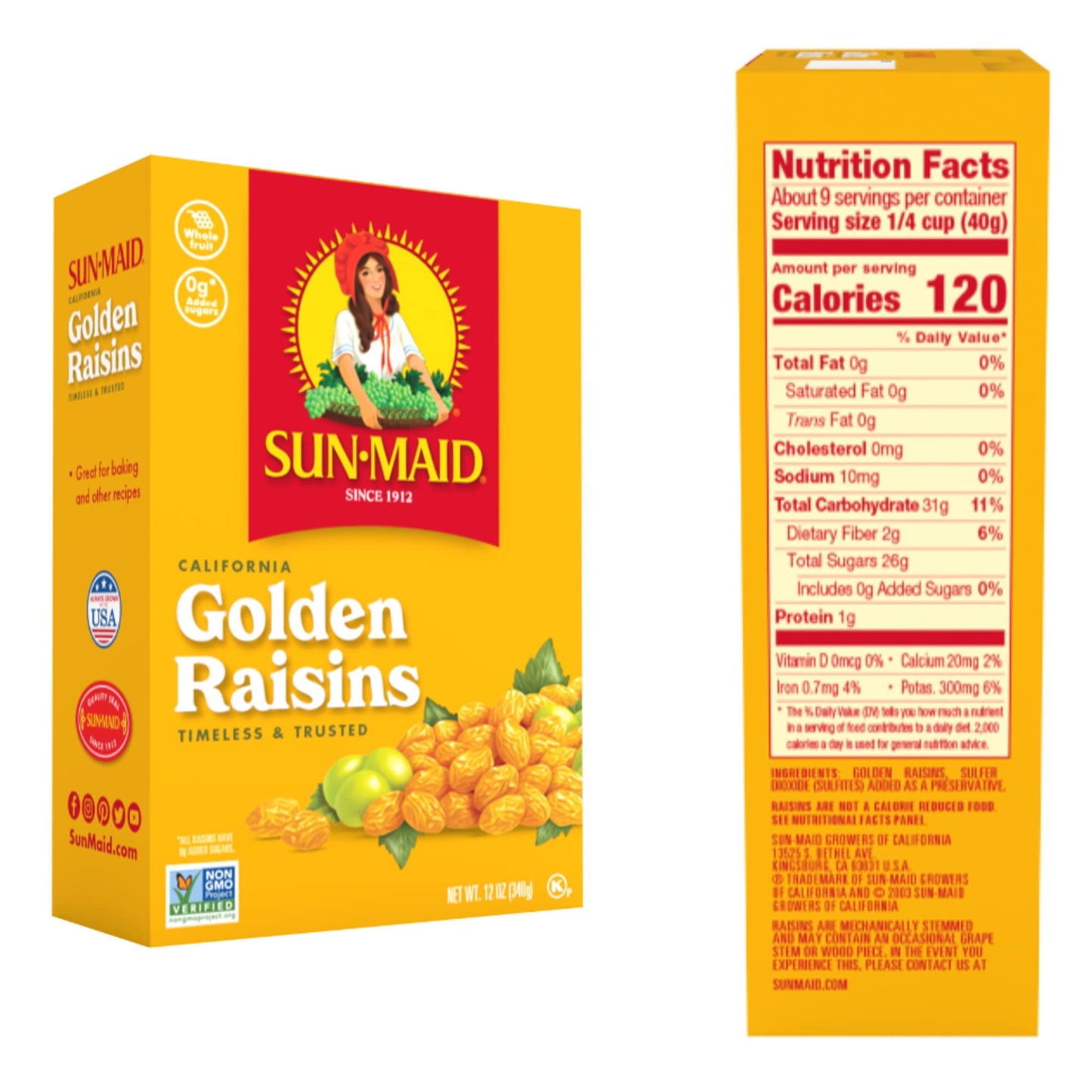 Sun-Maid California Golden Raisins - 12 Oz Sharing-Size Box - Dried Fruit Snack For Lunches, Snacks, And Natural Sweeteners