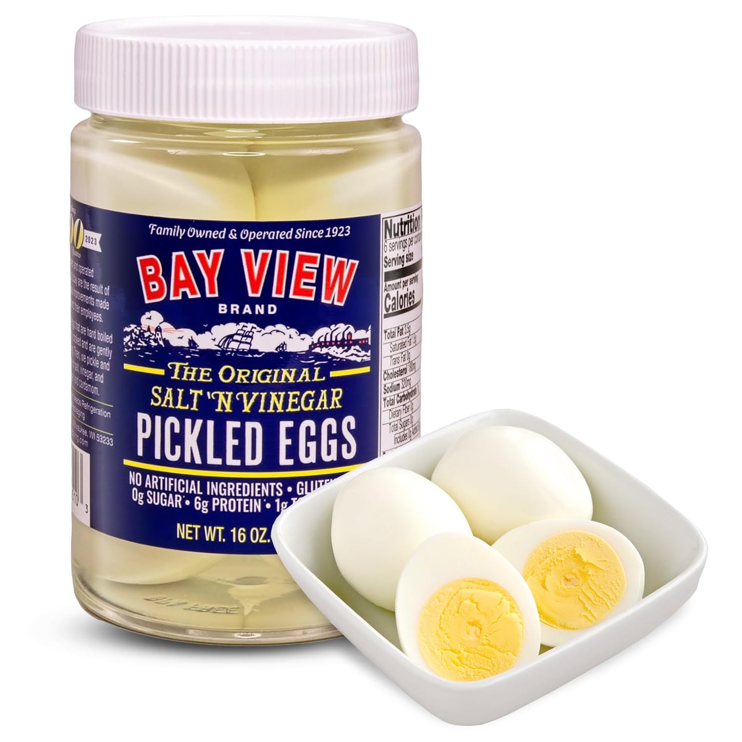 BAY VIEW BRAND Salt N Vinegar Pickled Eggs, Gluten Free, 0g Sugar, 6g Protein, 16oz