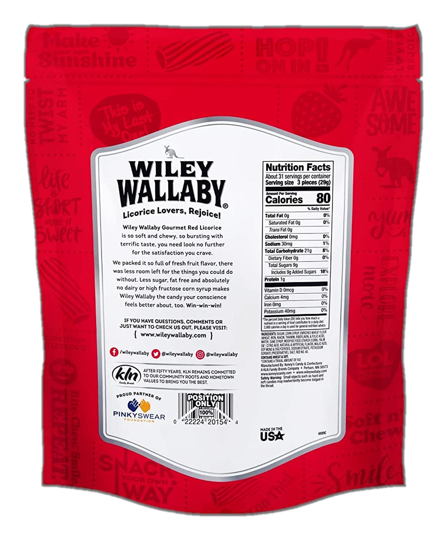 Wiley Wallaby Classic Red Licorice, 32 Ounce Resealable Bag