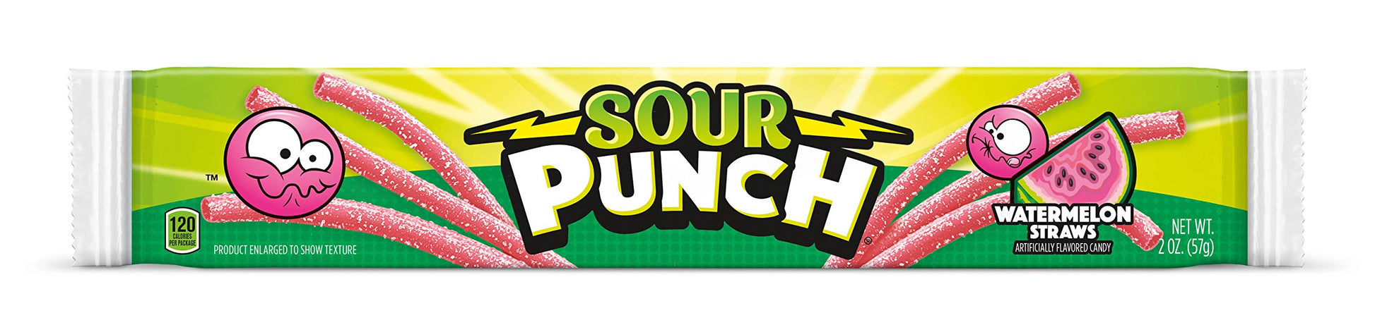 Sour Punch Straws, Watermelon Fruit Flavor, 2Oz Tray (24 Pack), Soft & Chewy Candy