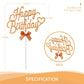 Gold Happy Birthday Cake Topper Plastic - 3D Double Sided Cursive Happy Birthday Sign For Cake With Bow, Idea For Birthday Cake
