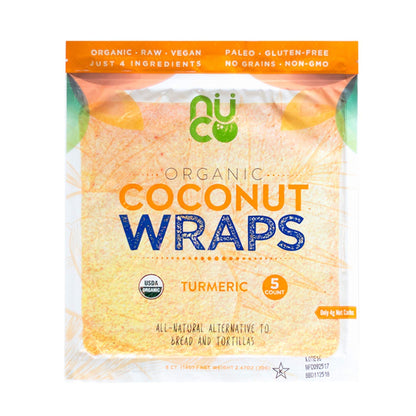 NUCO Certified ORGANIC Paleo Gluten Free Vegan Turmeric Coconut Wraps, 5 Count (One Pack of Five Wraps)